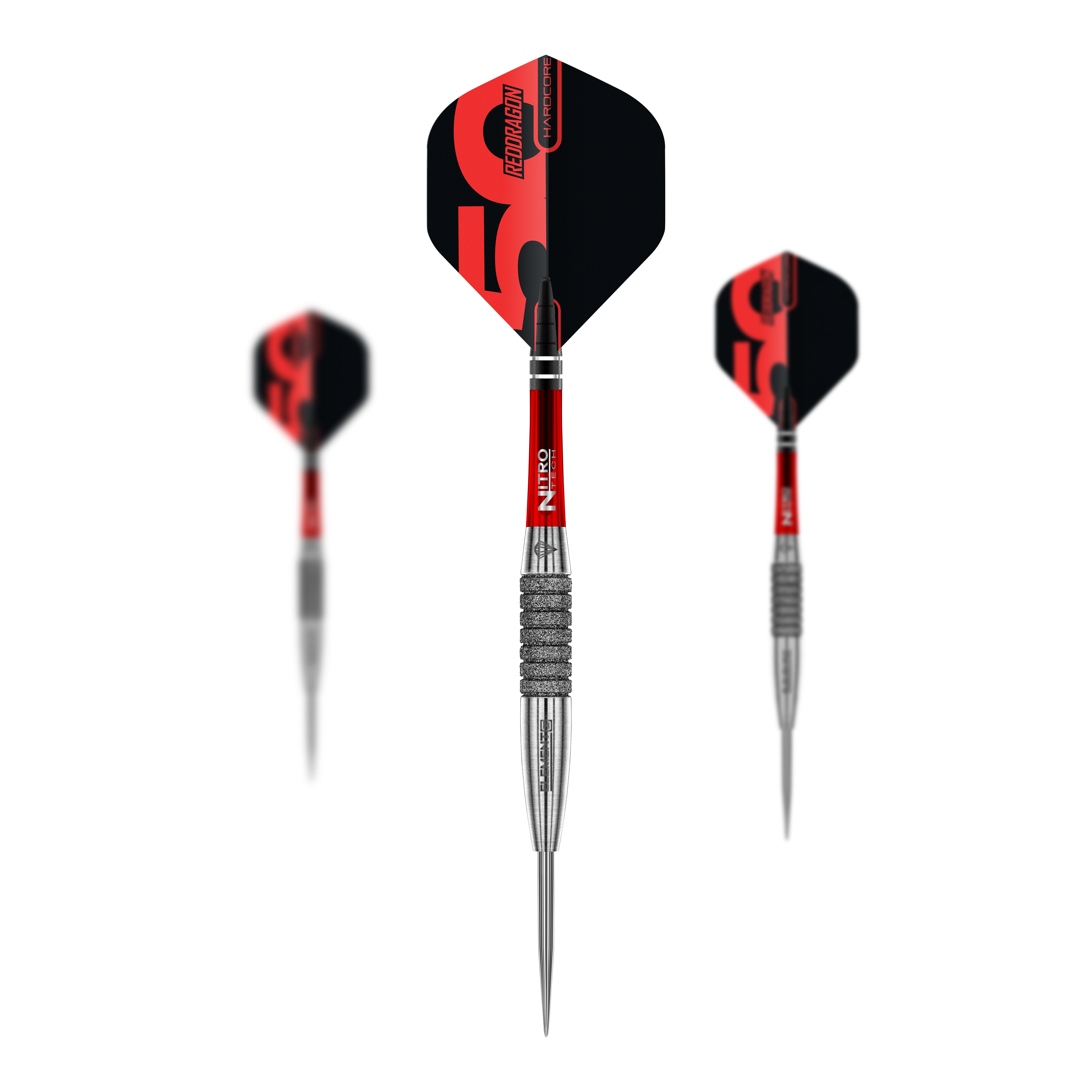 Fléchettes en acier Element 6 C de la collection Red Dragon 50 ans - 25 g Red Dragon 50 Year Collection Element 6 C Steeldarts mit 25g Gewicht. Das Bild zeigt das limitierte Edition Set der Steeldarts.