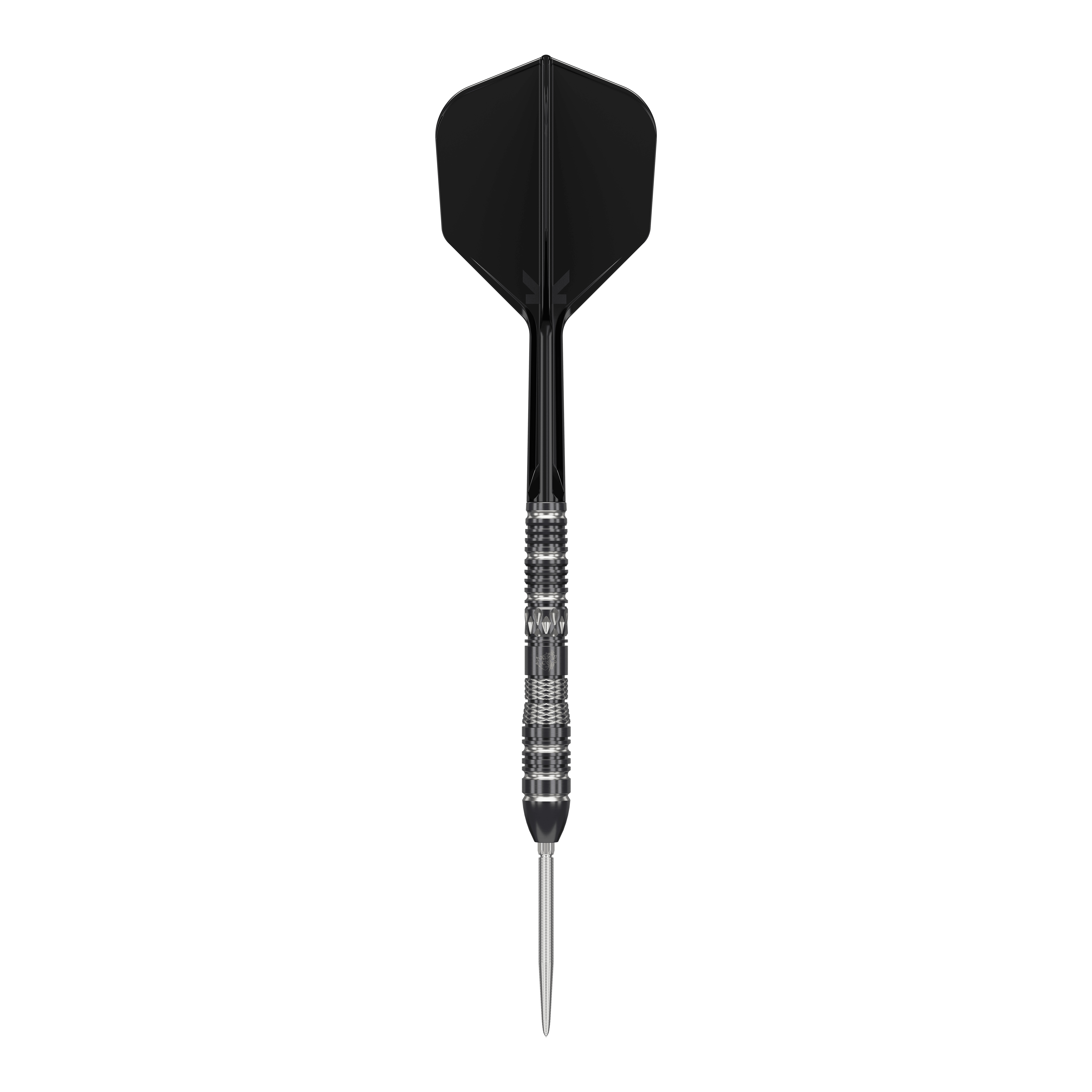Fléchettes en acier Target Black Marque Dragon 3 Swiss Point Das Bild zeigt einen Target Black Marque Dragon 3 Swiss Point Steeldart. Der Dartpfeil hat ein schwarzes Flight und einen silber-schwarzen, metallischen Griffbereich.