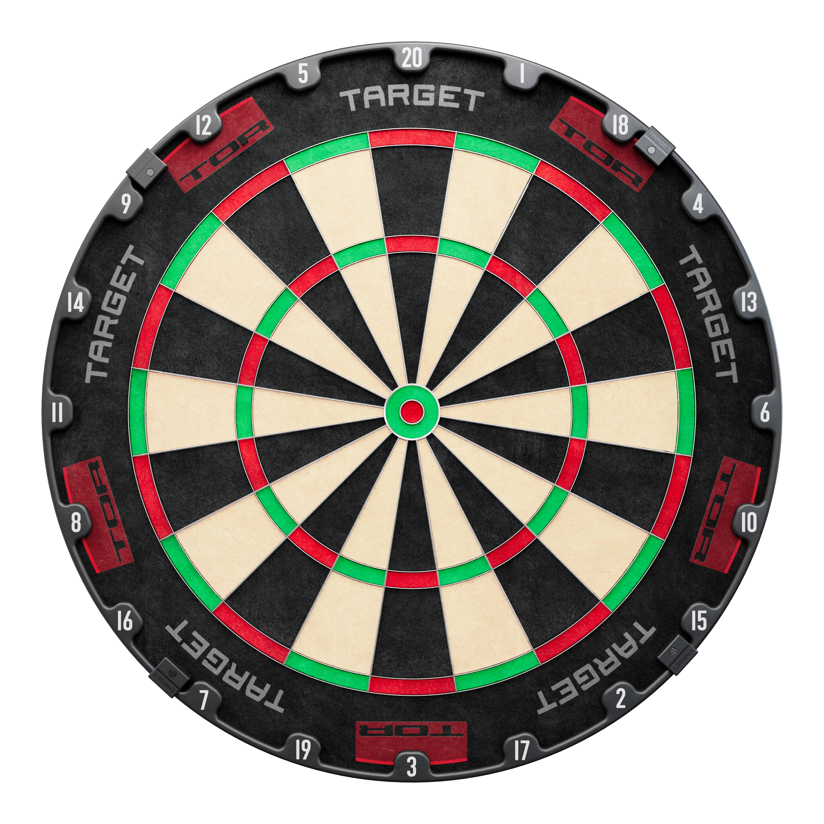 Target de fléchettes en acier Target TOR Target TOR Steeldartboard ist als rundes Dartboard klar abgebildet. Die Segmente und Zahlen sind sichtbar.