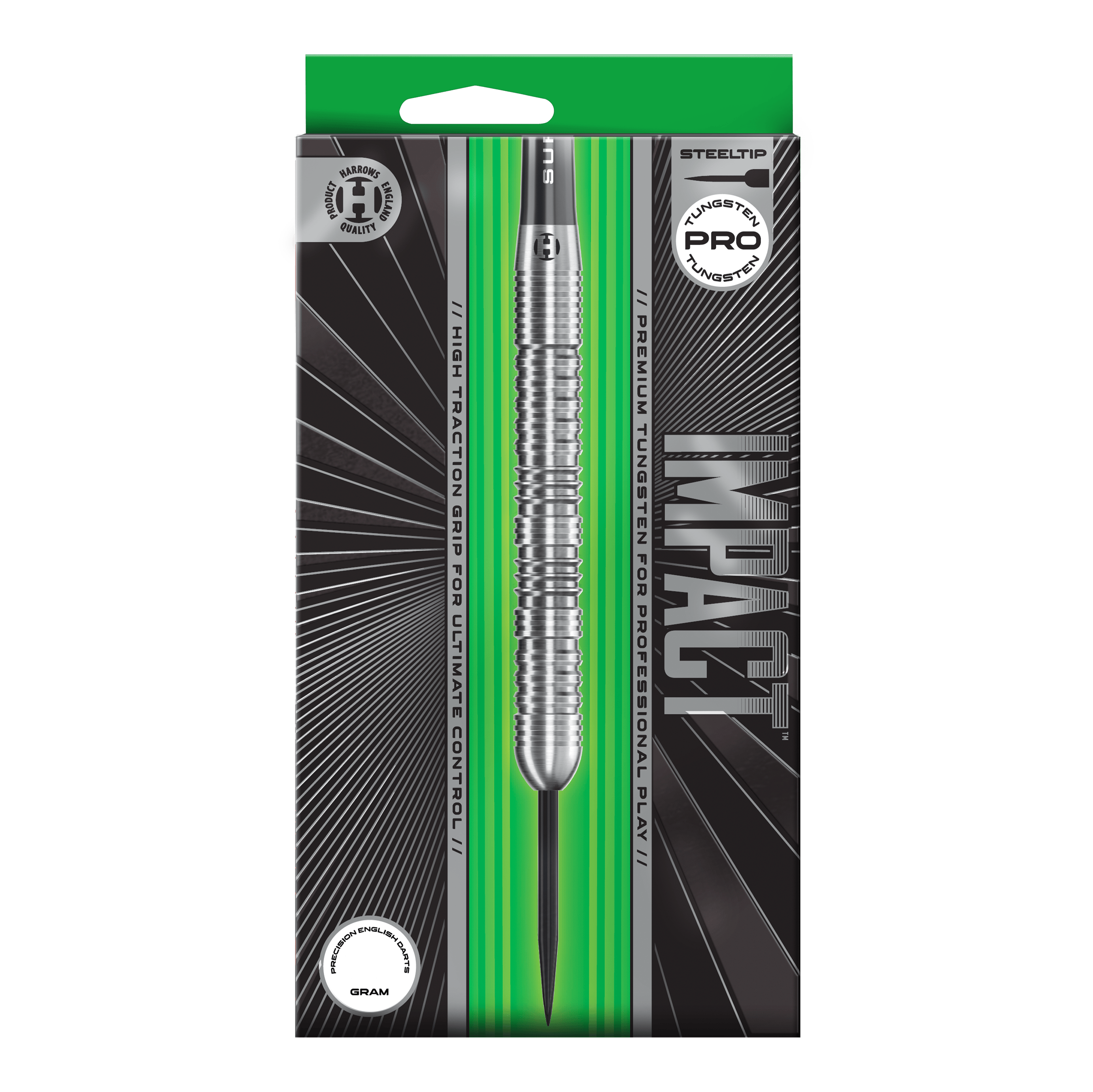 Fléchettes en acier Harrows Impact Abgebildet sind Harrows Impact Steeldarts aus einer anderen Perspektive. Die Darts wirken robust und professionell.