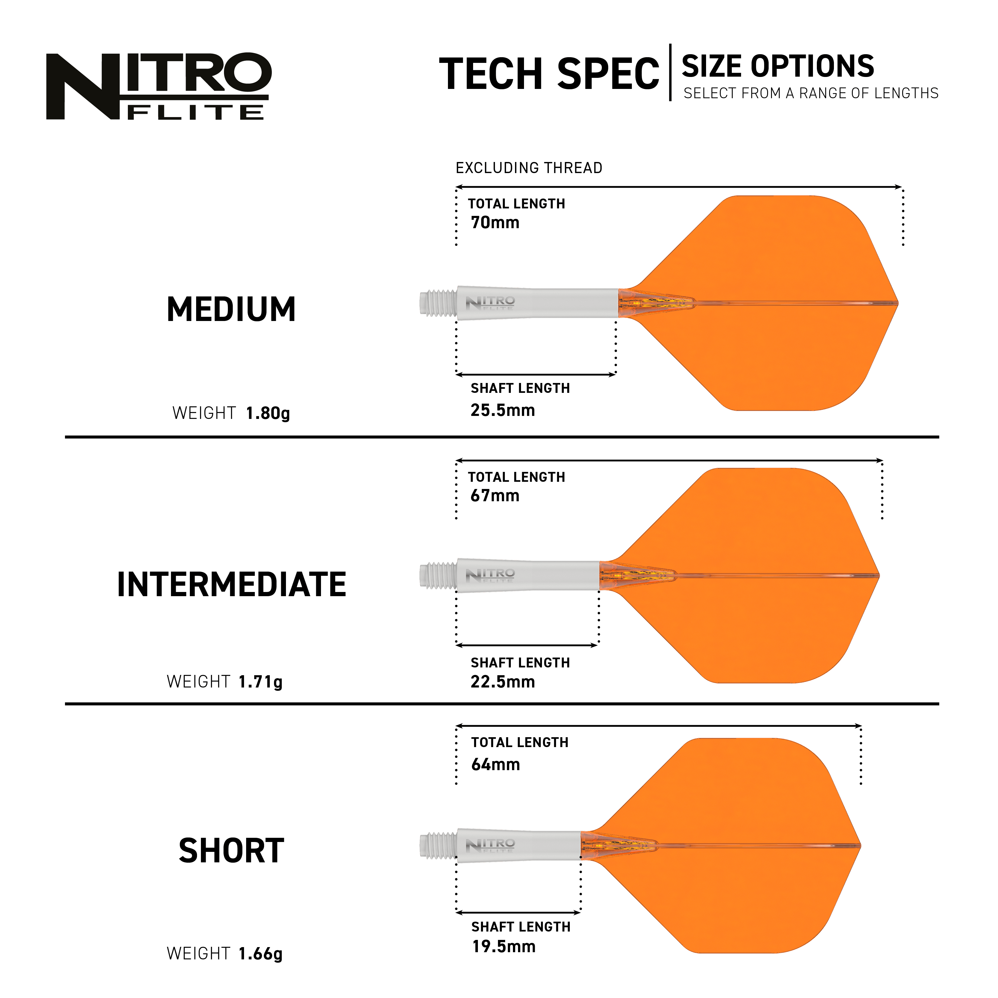 Ailettes Red Dragon Nitroflite à tige blanche et ailettes orange n° 2 Dieses Bild präsentiert den Red Dragon Nitroflite White Shaft Orange Flights No2. Der Dart-Schaft hat eine weiße Farbe, die Flights sind orange.