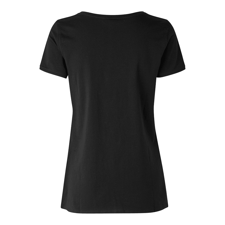 T-Shirt Femme Barrels and Shafts - Noir Das Bild zeigt ein schwarzes Damen-T-Shirt von hinten. Das T-Shirt hat einen einfachen, klassischen Schnitt ohne sichtbare Aufdrucke oder Muster.