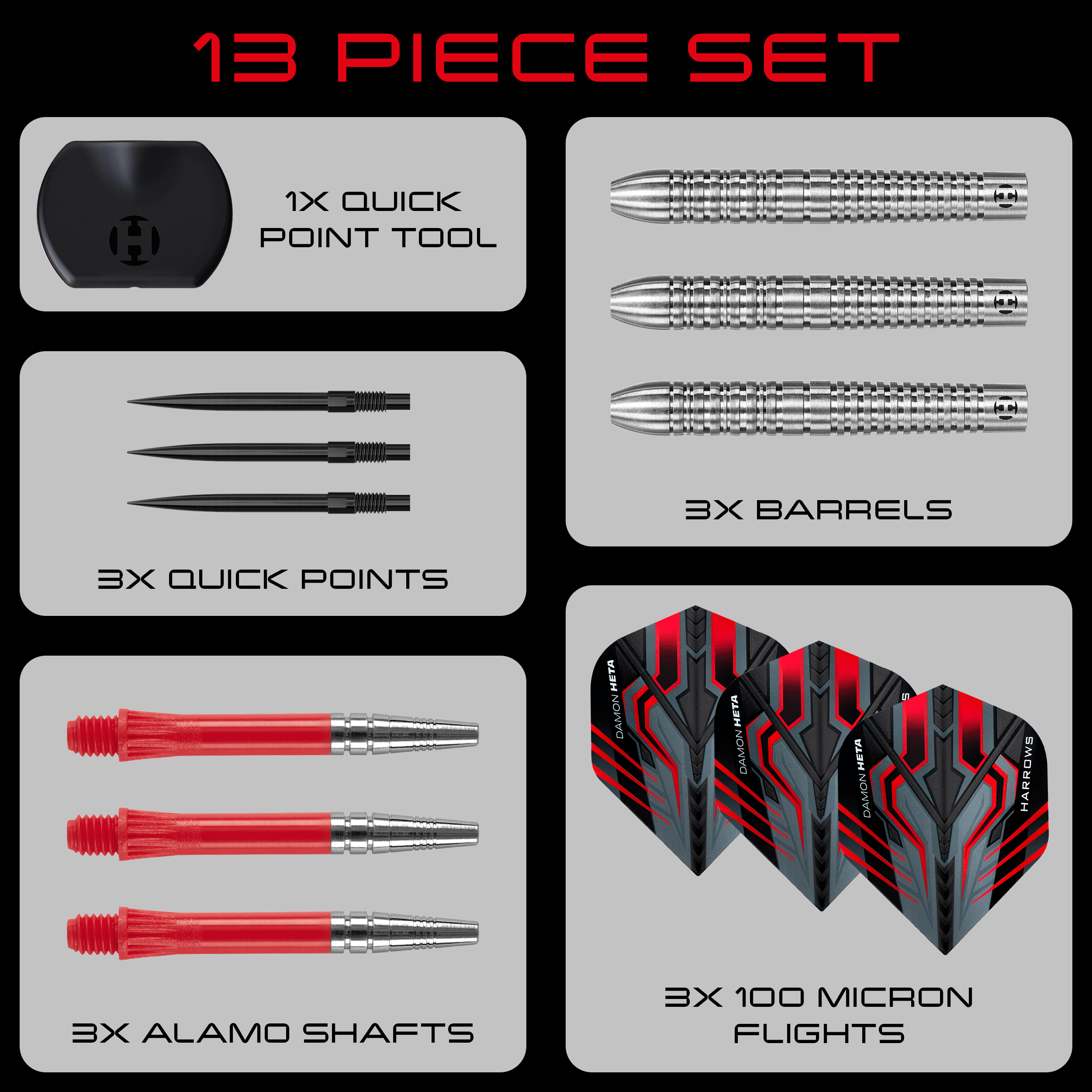 Fléchettes en acier Harrows Damon Heta Natural Quick Point Das Bild zeigt die Harrows Damon Heta Natural Quick Point Steeldarts mit 23 Gramm. Diese Darts sind speziell für Präzision und Kontrolle entwickelt.
