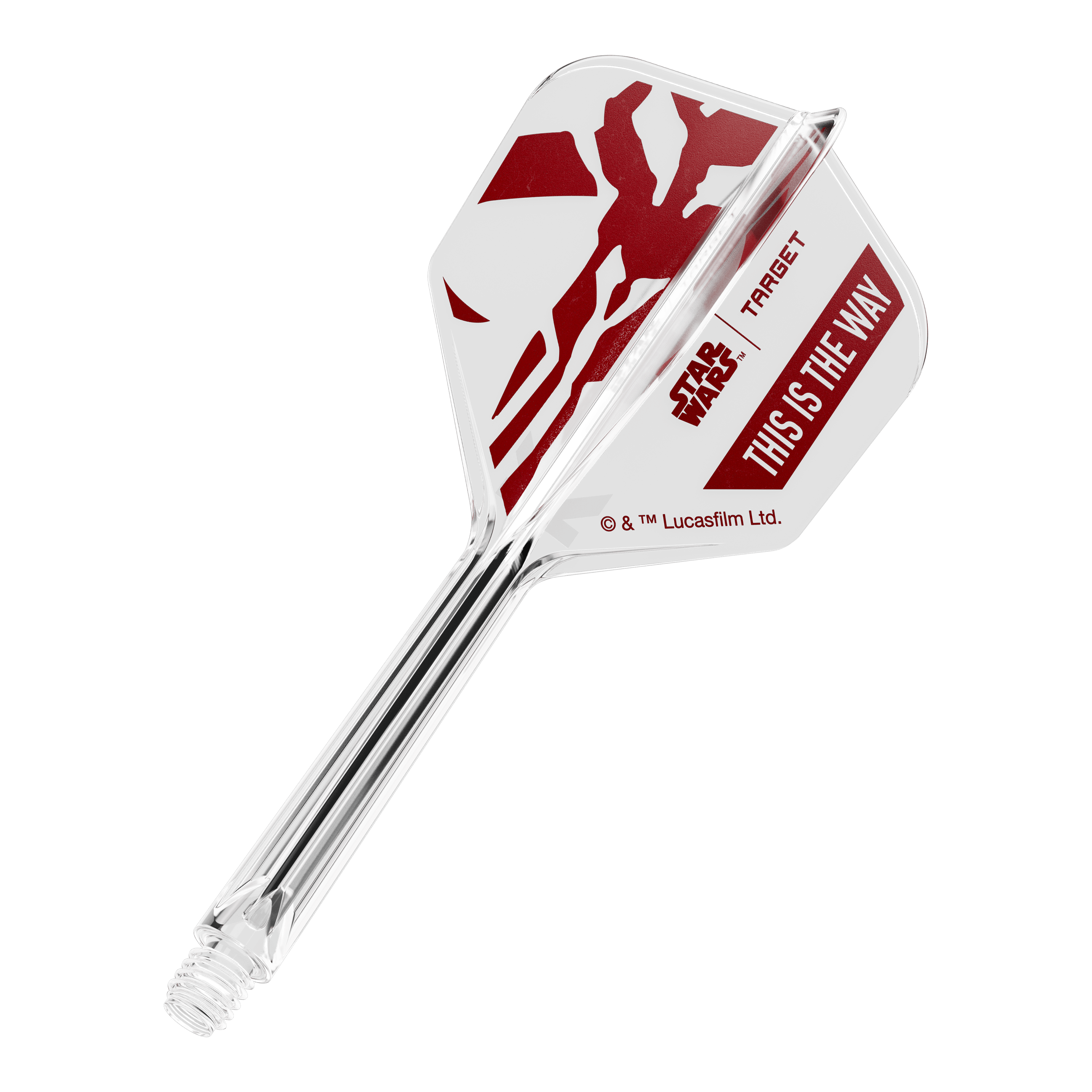Coffret Target Star Wars K-Flex Mandalorian No6 Flights Zu sehen ist '410625_Target_StarWars_K-Flex_ThisIsTheWay_No6_Flights_33mm_1b'. Es handelt sich wohl um Dart-Flights mit dem Schriftzug 'This Is The Way'.