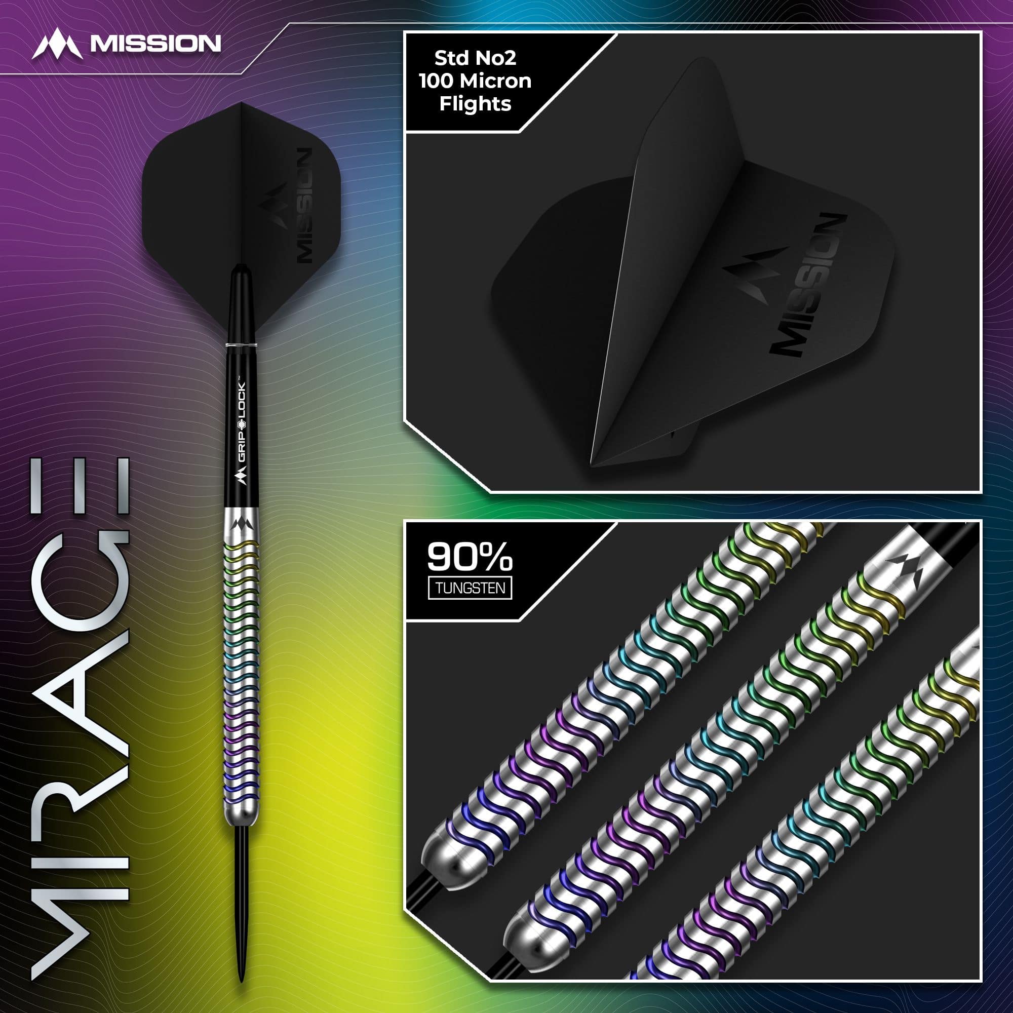 Fléchettes en acier Mission Mirage Mission Mirage Steeldarts sind präzise gefertigte Steeldarts. Das Foto zeigt das Produkt in Detailansicht.