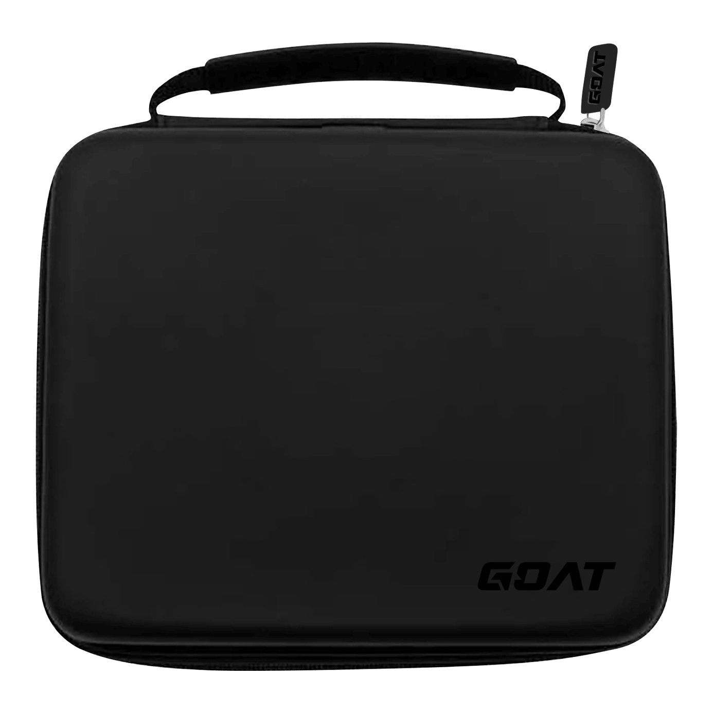 Portefeuille à fléchettes GOAT Locker XXL Das Bild zeigt ein schwarzes, rechteckiges Etui mit einem Henkel oben. In der unteren rechten Ecke befindet sich das Logo „GOAT“.