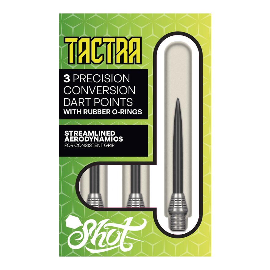 Points de conversion Shot Tactra - 34 mm Hier sieht man die Shot Tactra Conversion Points - 34 mm. Sie bieten eine praktische Lösung für Dartspieler, die flexibel wechseln möchten.