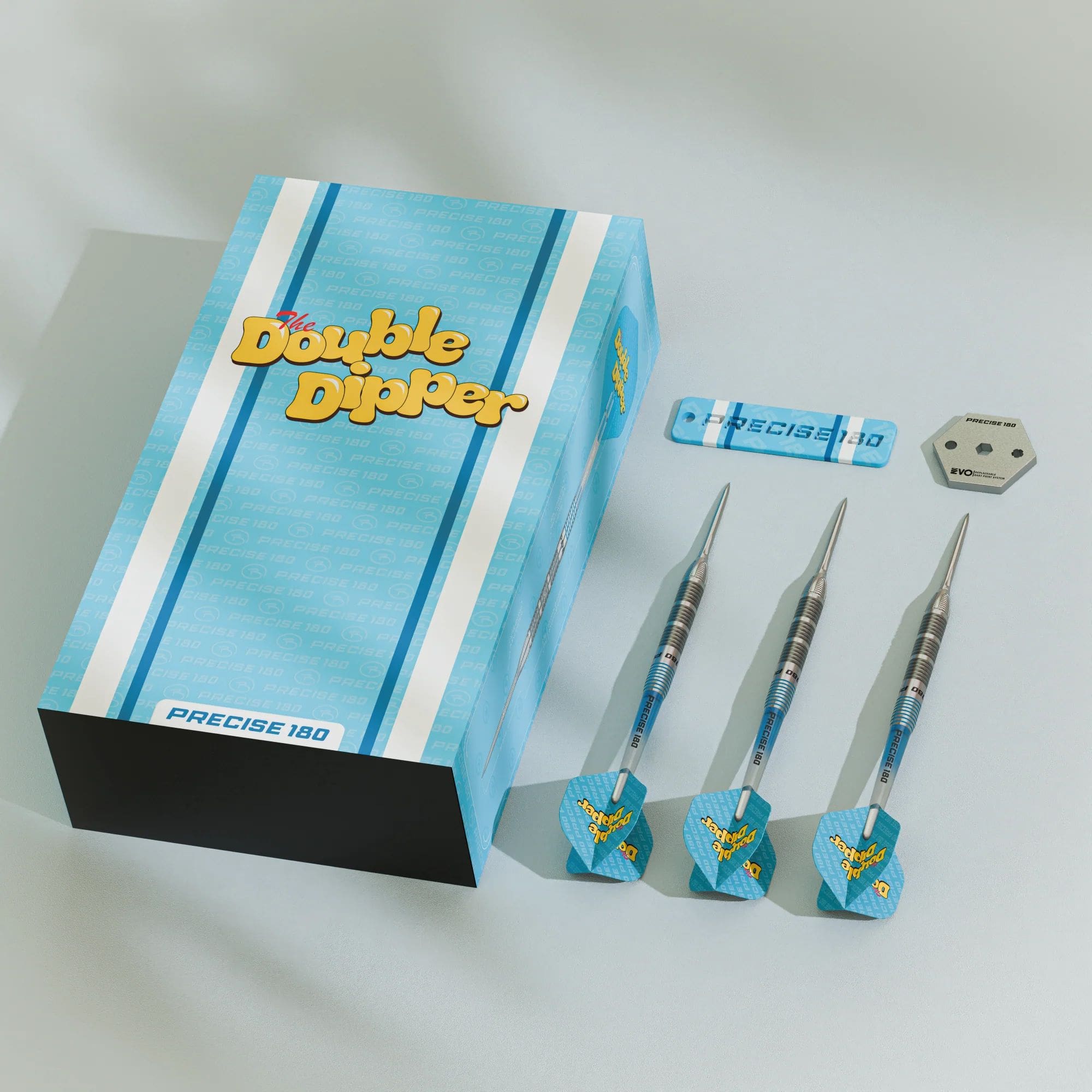 Fléchettes en acier Precise 180 Bela Schugmann Double Dipper V1 Das Bild zeigt die Precise 180 Bela Schugmann Double Dipper V1 Steeldarts. Diese Dartpfeile sind optimal für fortgeschrittene Dartspieler.