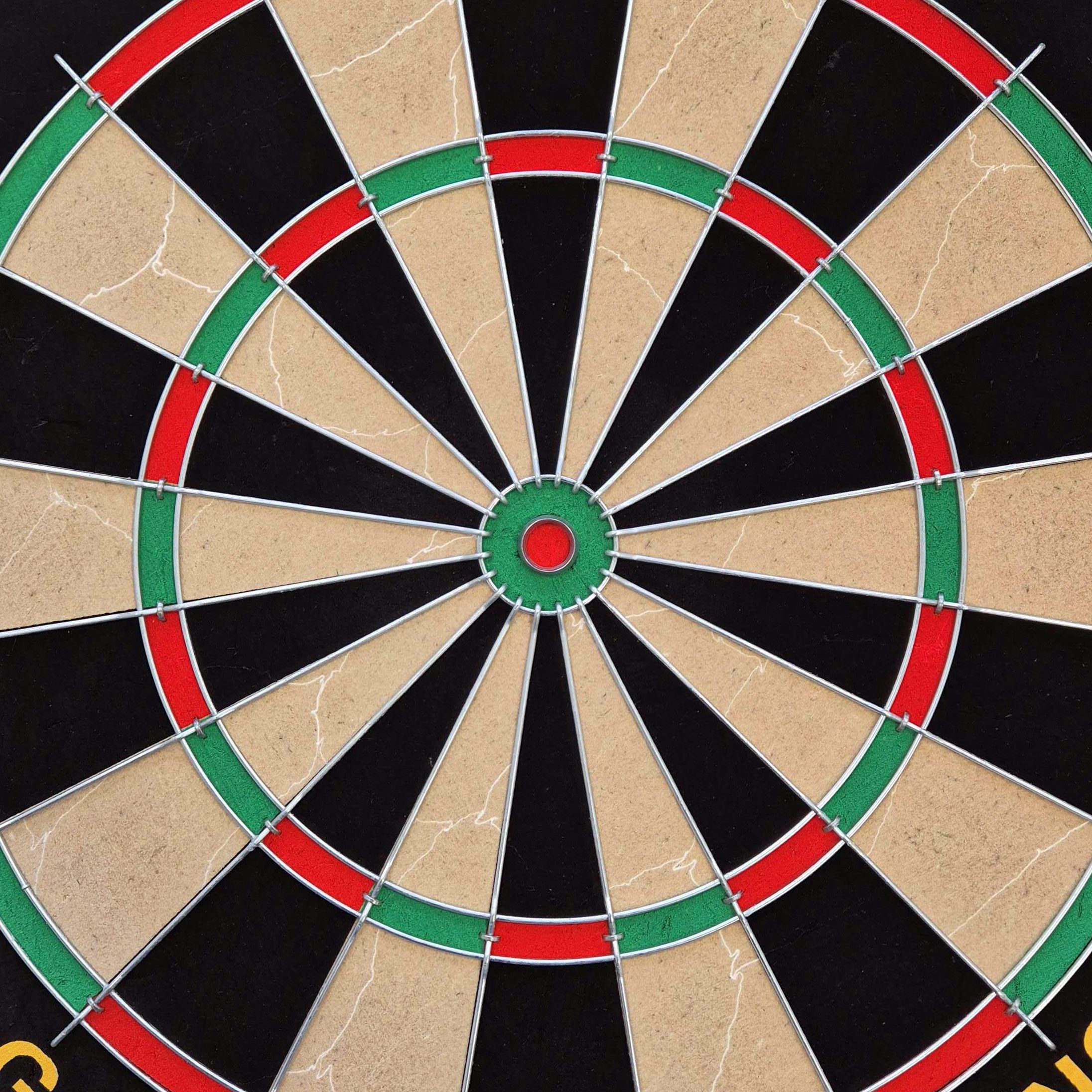 Jeu de fléchettes en acier Target Gabriel Clemens Das Bild zeigt eine klassische Steeldart-Scheibe mit schwarz, rot, grün und beigen Feldern. Es handelt sich um das Produkt "Target Gabriel Clemens Steeldartboard Set".