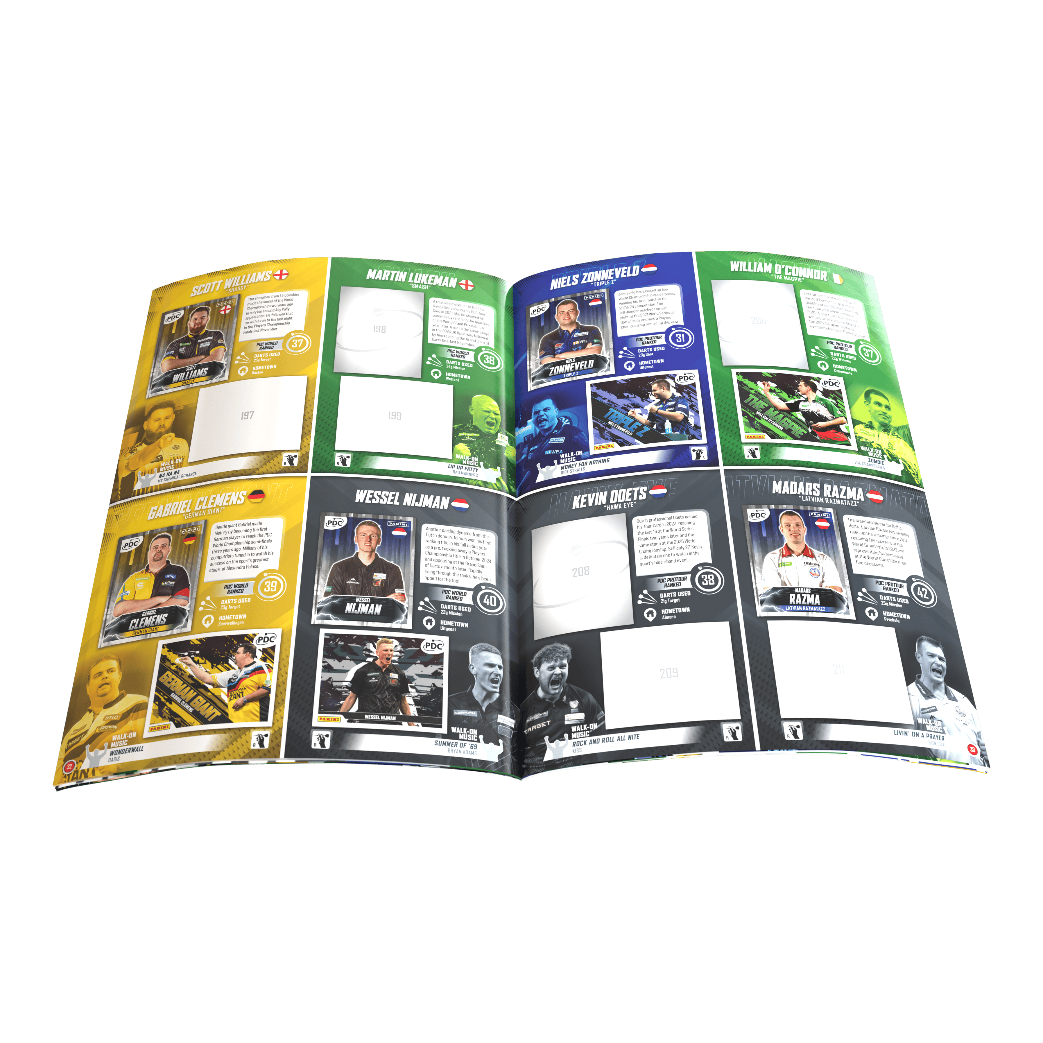 Panini PDC Championnat du monde de fléchettes 2025/26 - Album collector officiel à couverture rigide avec autocollants Das Bild zeigt das Panini PDC World Darts Championship 2025/26 - Official Sticker Hardcover Sammelalbum. Es ist ideal zum Sammeln und Aufbewahren von Dart-Stickern.