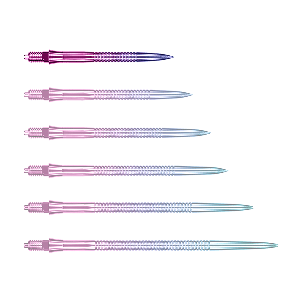 Pointes de fléchettes Caliburn EZ-EVO - Rainurées - Arc-en-ciel Das Bild zeigt eine einzelne EVO205 Caliburn EZ-EVO Dartspitze Grooved Rainbow 28mm. Die Spitze hat eine auffällige Regenbogenfarbe und eine gerillte Oberfläche.