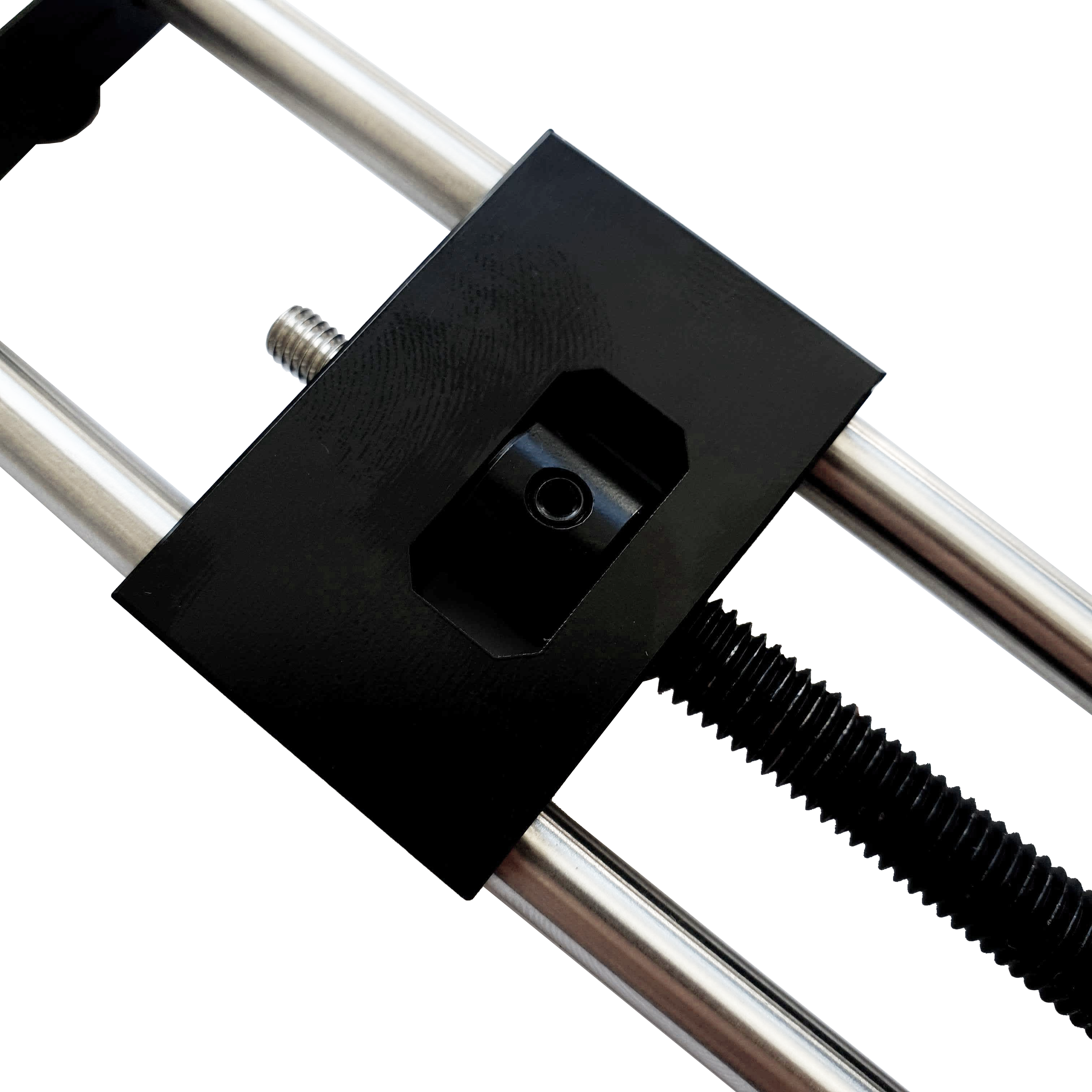 McDart Repointer Pro Das Bild zeigt das Produkt "McDart Repointer Pro" mit einer Nahaufnahme des Mechanismus. Zu sehen sind zwei Metallstangen und ein schwarzes Gehäuse mit einer Schraube in der Mitte.