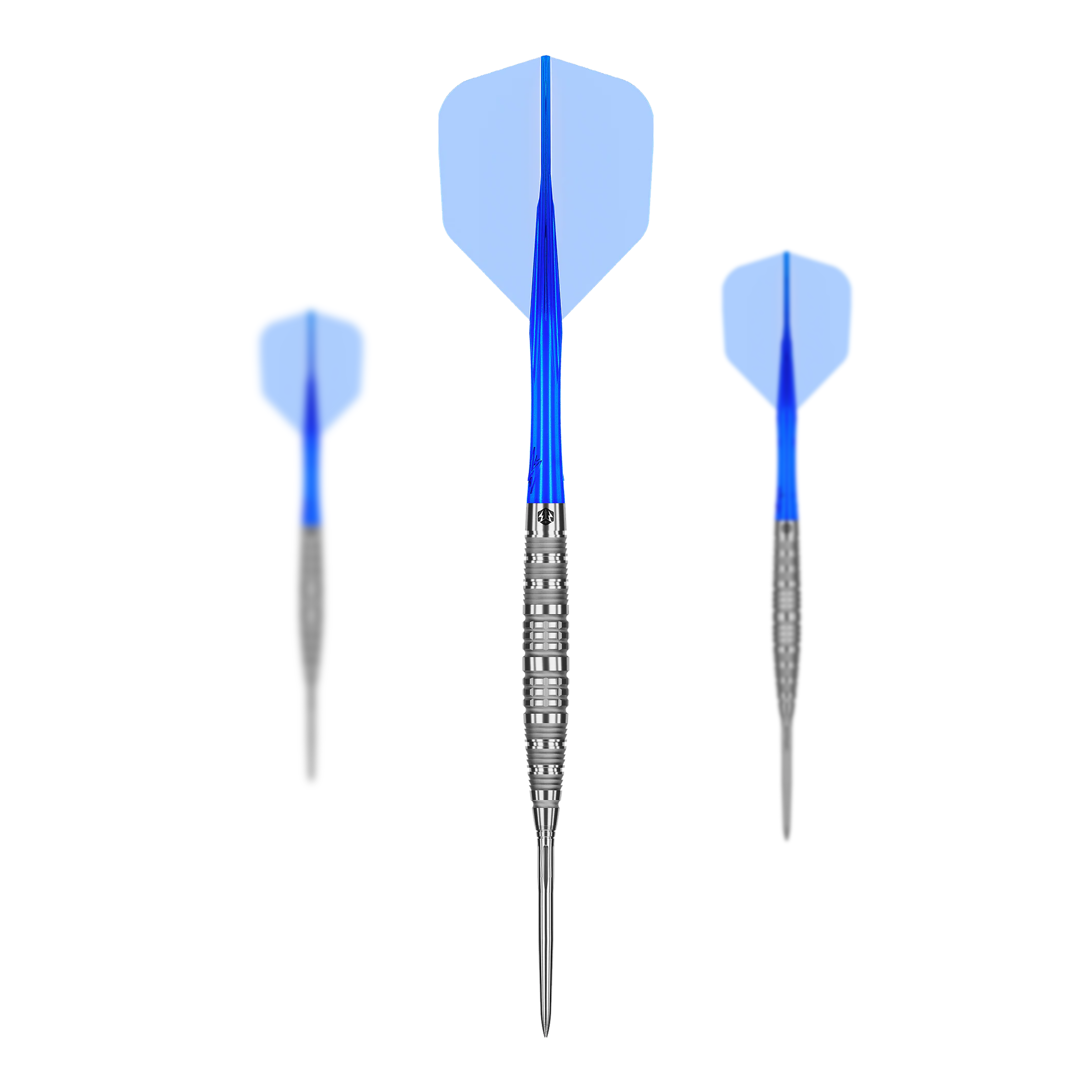 Das Bild zeigt Caliburn Rix EZ-EVO R6 Steeldarts in einem Set. Diese Steeldarts sind speziell für Präzisionswürfe entwickelt.