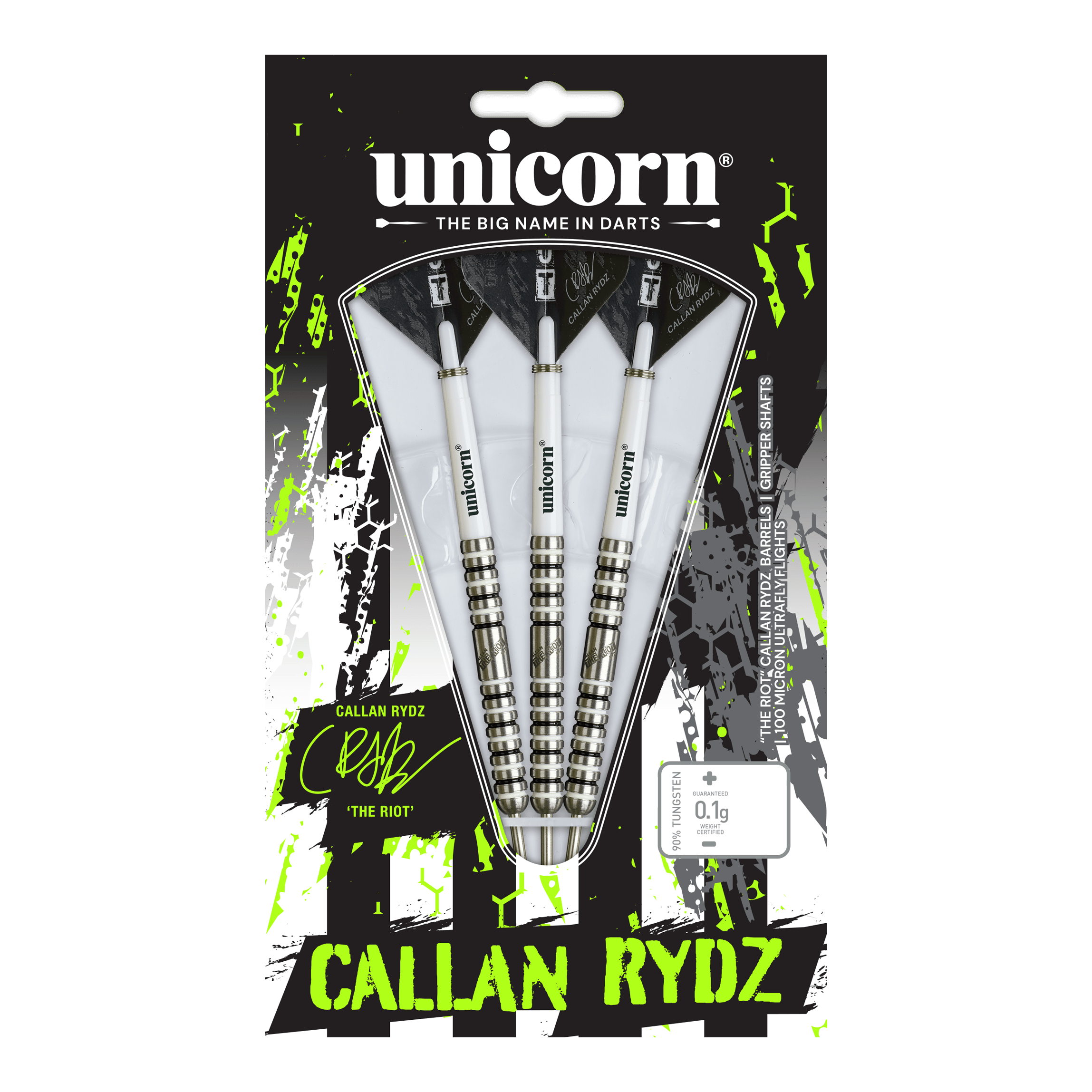 Fléchettes en acier Unicorn Callan Rydz The Riot Phase 2 Das Bild zeigt einen Steeldart aus der Callan Rydz The Riot Phase2 Serie. Es handelt sich um einen hochwertigen Dartpfeil für ambitionierte Spieler.