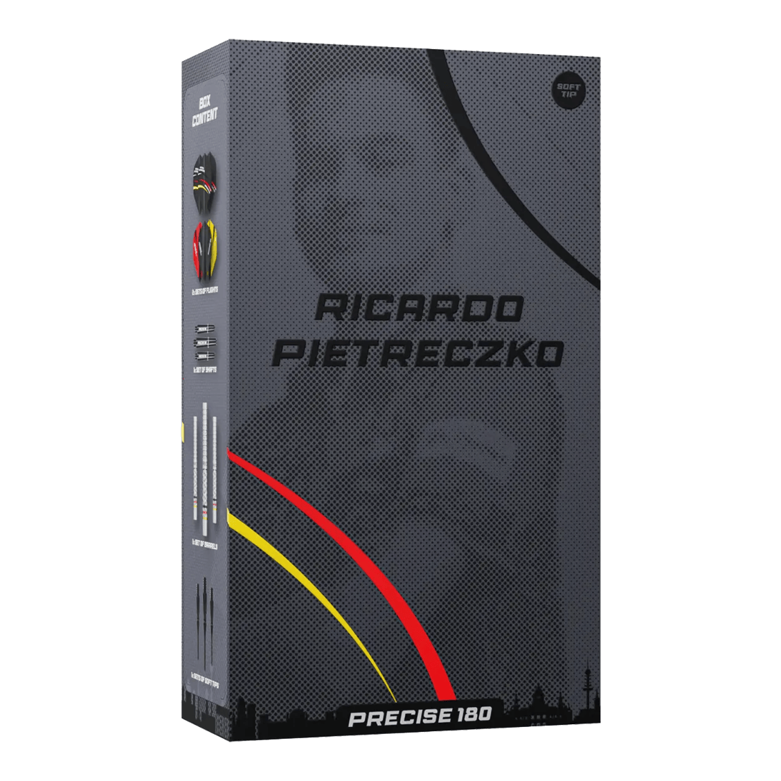 Fléchettes souples Precise 180 Ricardo Pietreczko GEN1 Abgebildet sind die Precise 180 Ricardo Pietreczko GEN1 Softdarts. Sie eignen sich ideal für Präzisionswürfe im Softdart-Bereich.