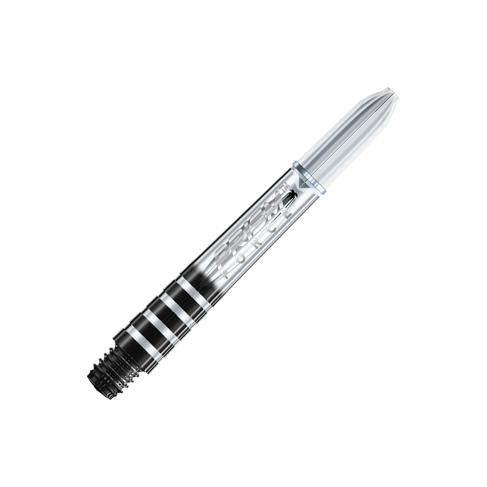 7020-106_Winmau_Prism_Force_Shafts_Clear_35mm_2 Dies ist ein transparenter Dart-Schaft mit der Aufschrift "Prism Force". Er hat ein klares, gestreiftes Design und misst 35 mm.