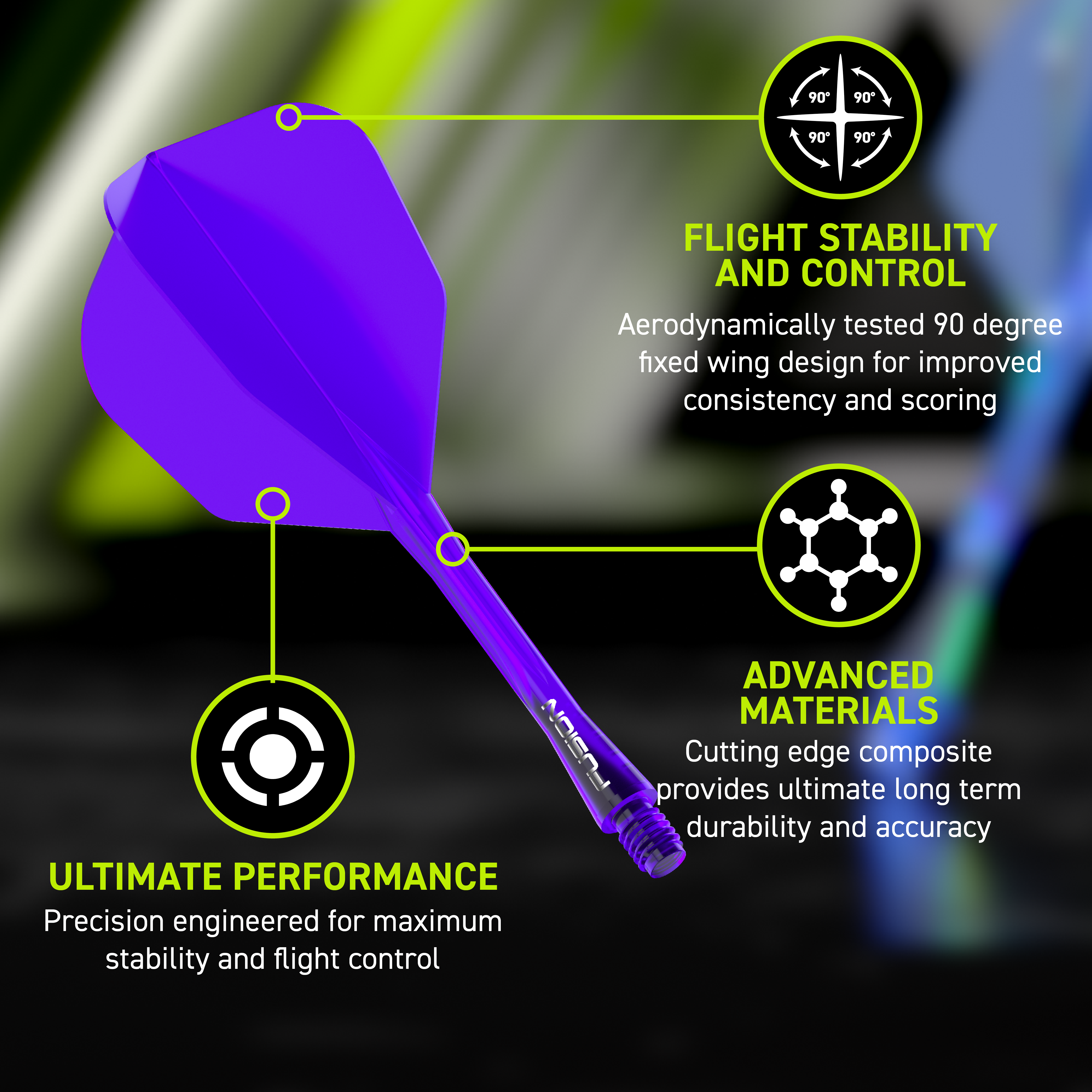 Système d'arbre de vol Winmau Fusion n° 6 violet Das Bild zeigt das Winmau Fusion Flight-Shaft-System No6 in Lila. Es verbessert die Flugeigenschaften von Dartpfeilen.