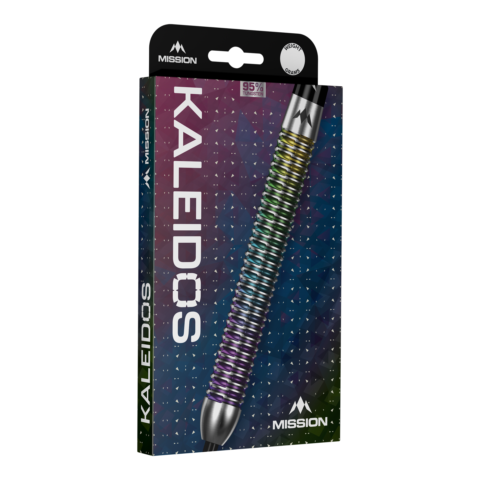 Mission Kaleidos Steeldarts Mission Kaleidos Steeldarts sind auf diesem Bild dargestellt. Die Pfeile überzeugen durch eine bunte Optik und stabile Verarbeitung.
