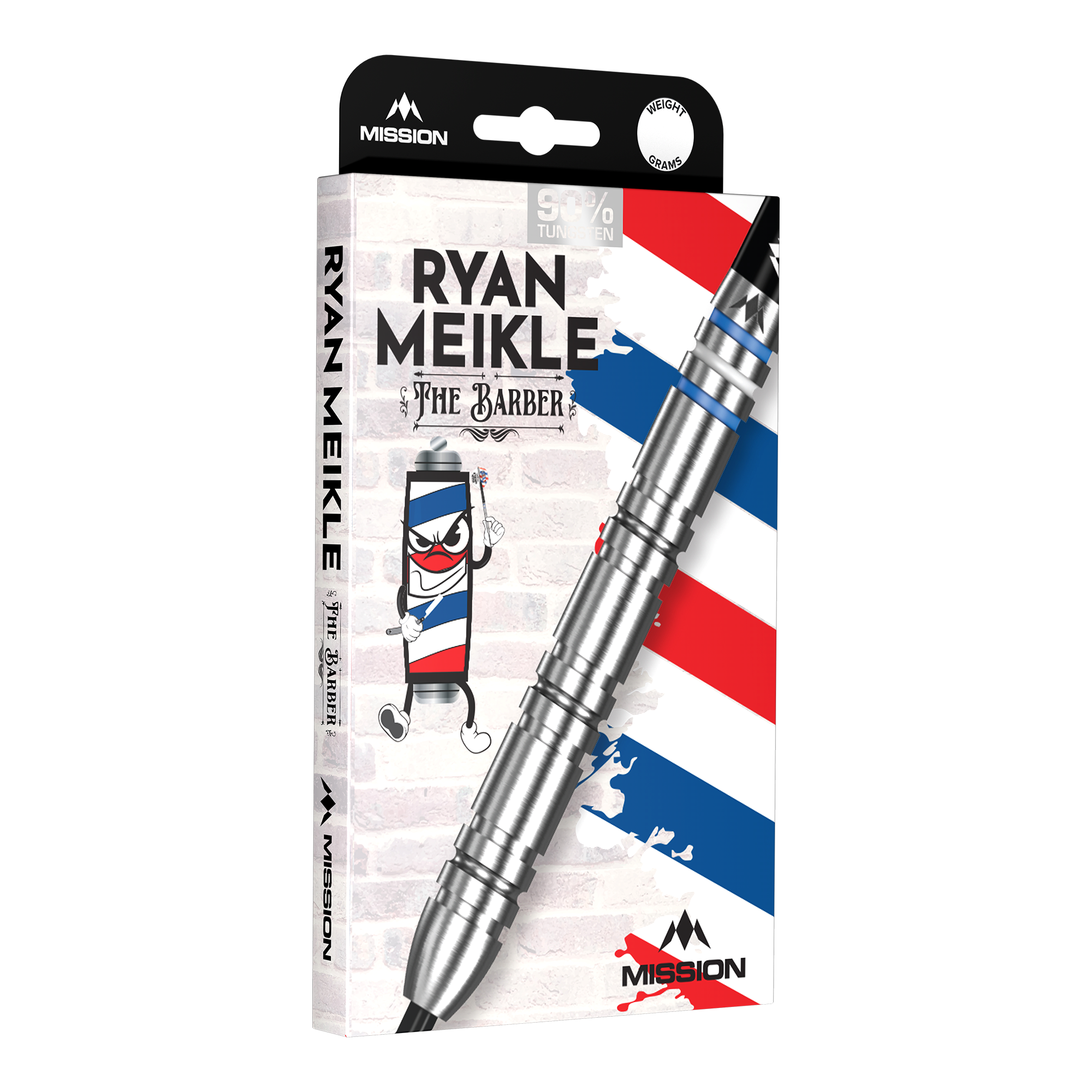 Hier sieht man die Mission Ryan Meikle The Barber Steeldarts - 23g. Diese Darts zeichnen sich durch ihr einzigartiges Design aus.