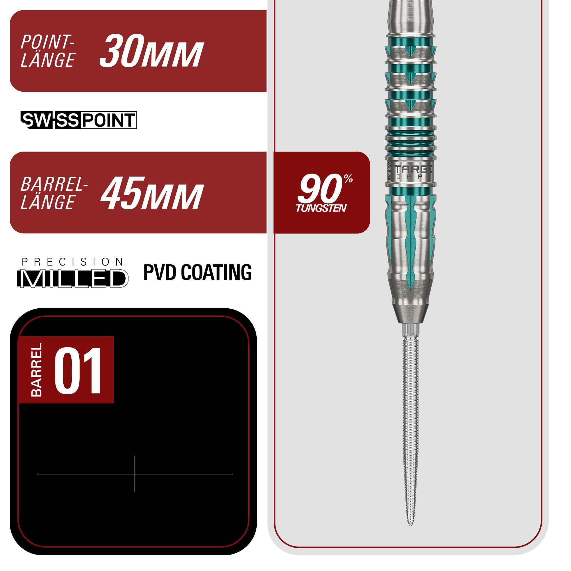 Fléchettes en acier Target Japan Black Marque Pierce Swiss Point à pointe noire Zu sehen sind die Target Japan Black Marque Pierce Swiss Point Steeldarts. Die Darts überzeugen durch ihr modernes Design.