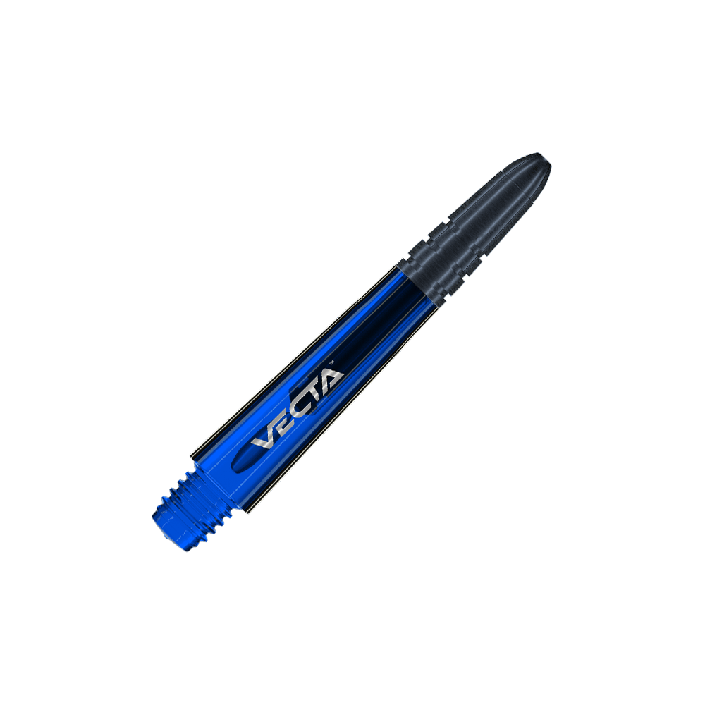 7025-105_Winmau_Vecta_Shafts_Blau_34mm_2 Das Bild zeigt einen blauen Winmau Vecta Shaft. Der Schaft hat ein glänzendes Design mit der Aufschrift "VECTA".