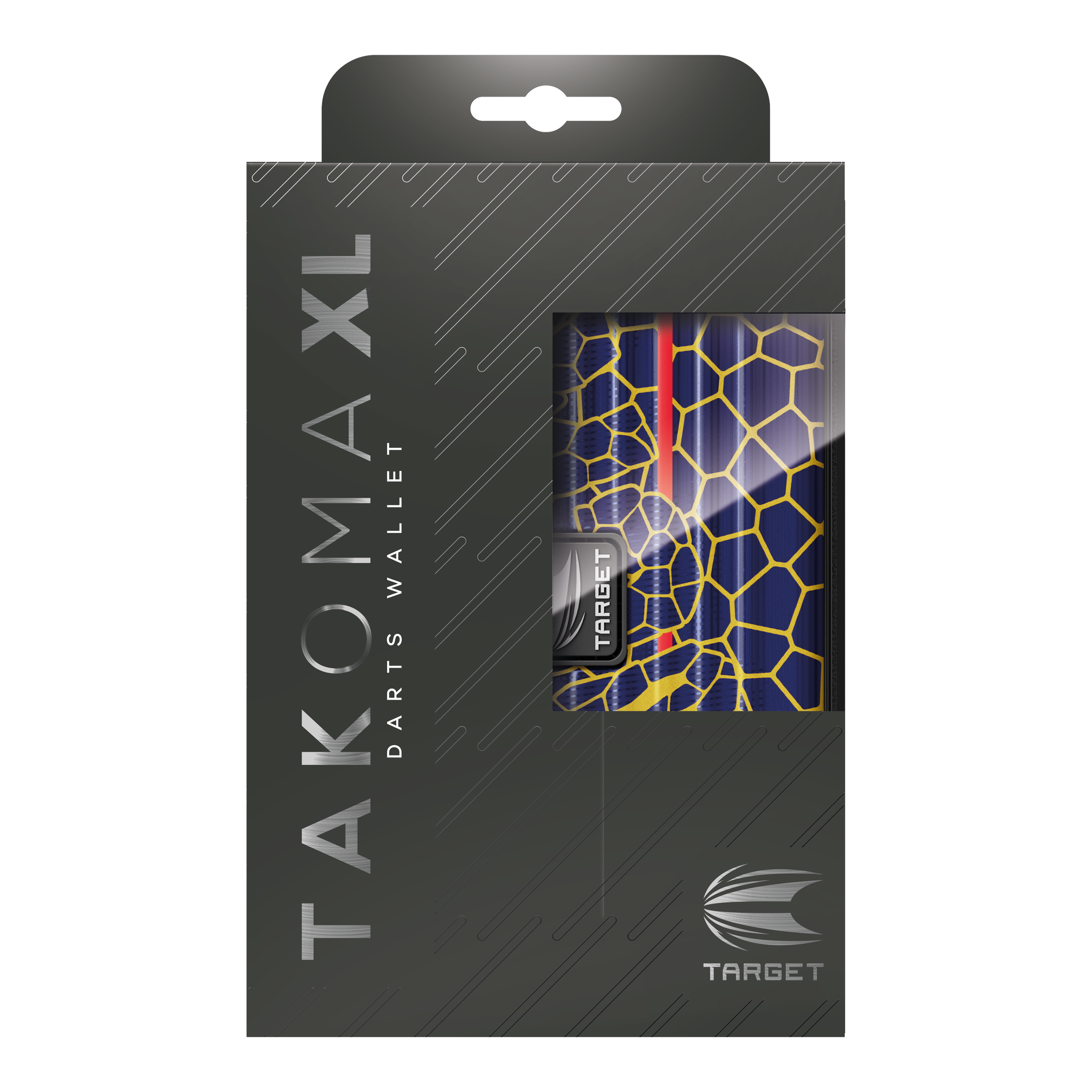 Étui à fléchettes Target Takoma Josh Rock XL Das Bild zeigt die Verpackung des Produkts "Target Takoma Josh Rock XL Dartcase". Das Dartcase ist teilweise durch ein Fenster in der Verpackung sichtbar und hat ein buntes, grafisches Design.
