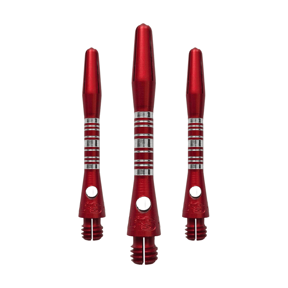 Tiges en aluminium Bulls NL Supra - Rouge - 34 mm Dieses Bild zeigt die Bulls NL Supra Aluminium Shafts in Rot, 34 mm lang, als Set. Die Schäfte sind robust und ideal für Dartspieler.