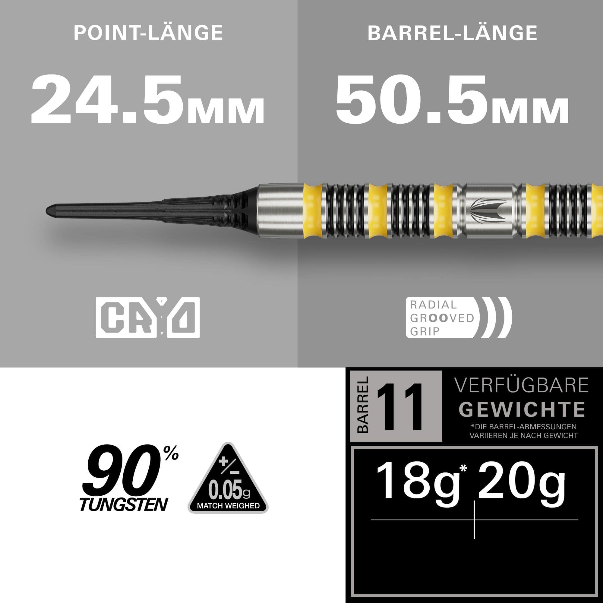 Fléchettes en mousse Target Buzz 11 Das Foto zeigt die Target Buzz 11 Softdarts. Sie eignen sich ideal für den Einsatz in elektronischen Dartautomaten.