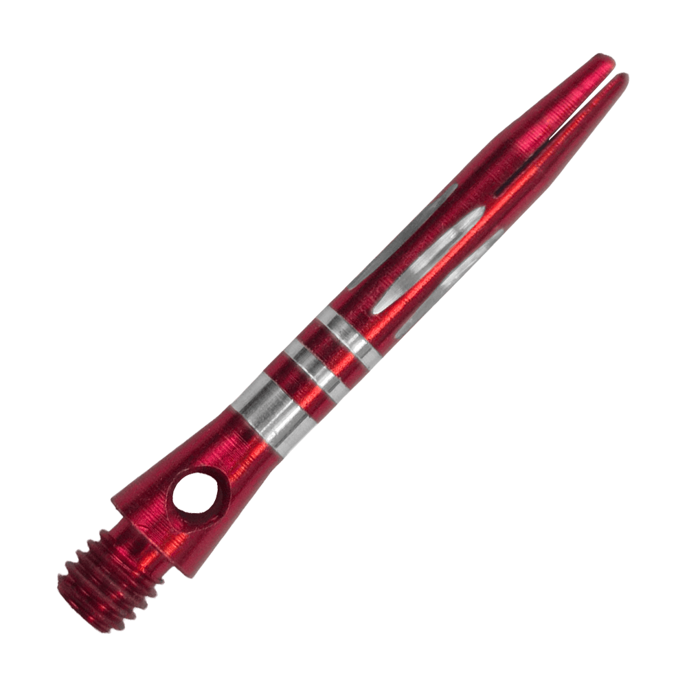 Hier ist der Ringed Diamond Cut Aluminium Shafts - Rot - 35 mm zu sehen. Der Aluminium-Schaft ist rot und mit Ringen versehen.