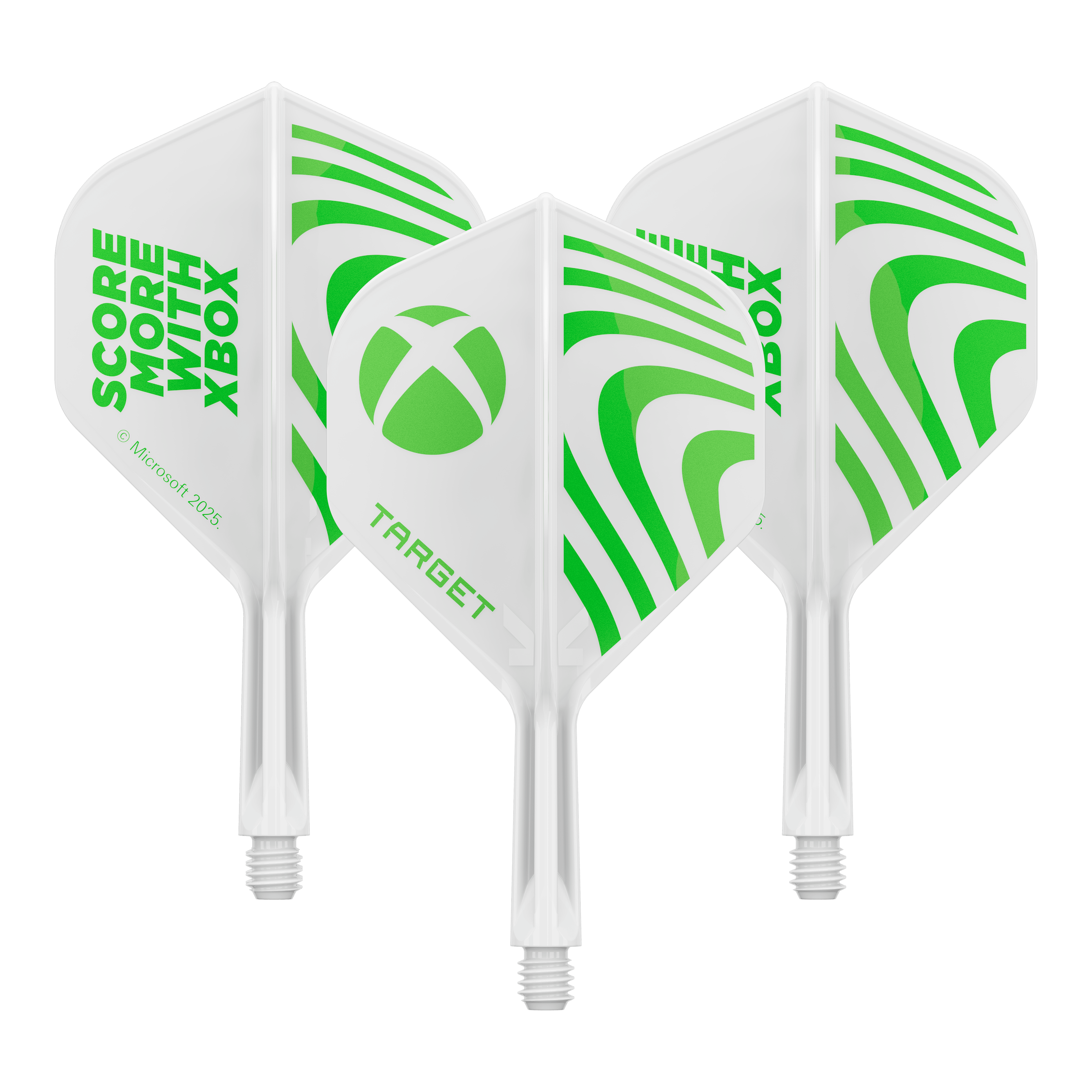 Volants standard Target Xbox K-Flex n° 2 - Blanc Zu sehen ist ein Dart Flight Set mit dem Dateinamen 410610_Target_Xbox_KFlex_No2_Standard_Flights_19mm_1Set. Das Set enthält mehrere Standard Flights.