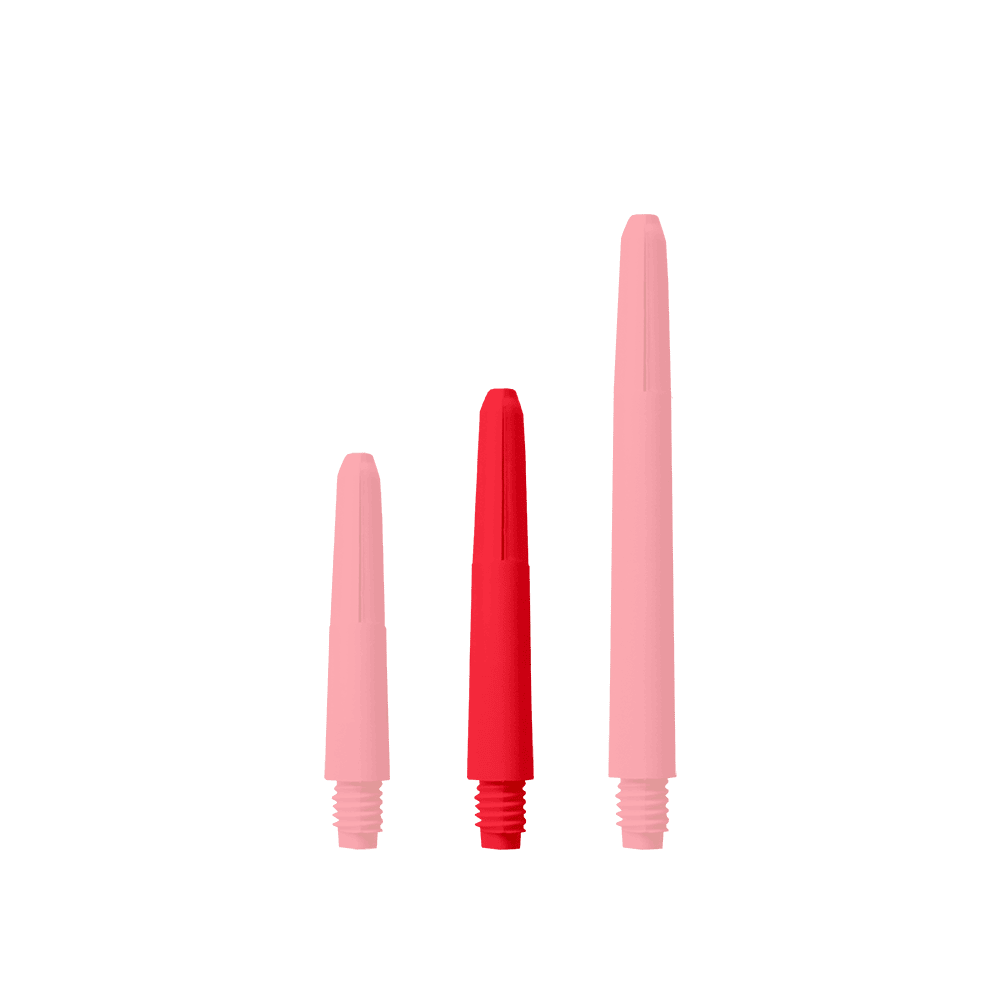 570_Nylon_Shafts_Rot_35mm_1R3IZOkte1BTZV Das Bild zeigt drei rote Nylon-Schäfte in unterschiedlichen Längen. Sie stehen nebeneinander auf weißem Hintergrund.