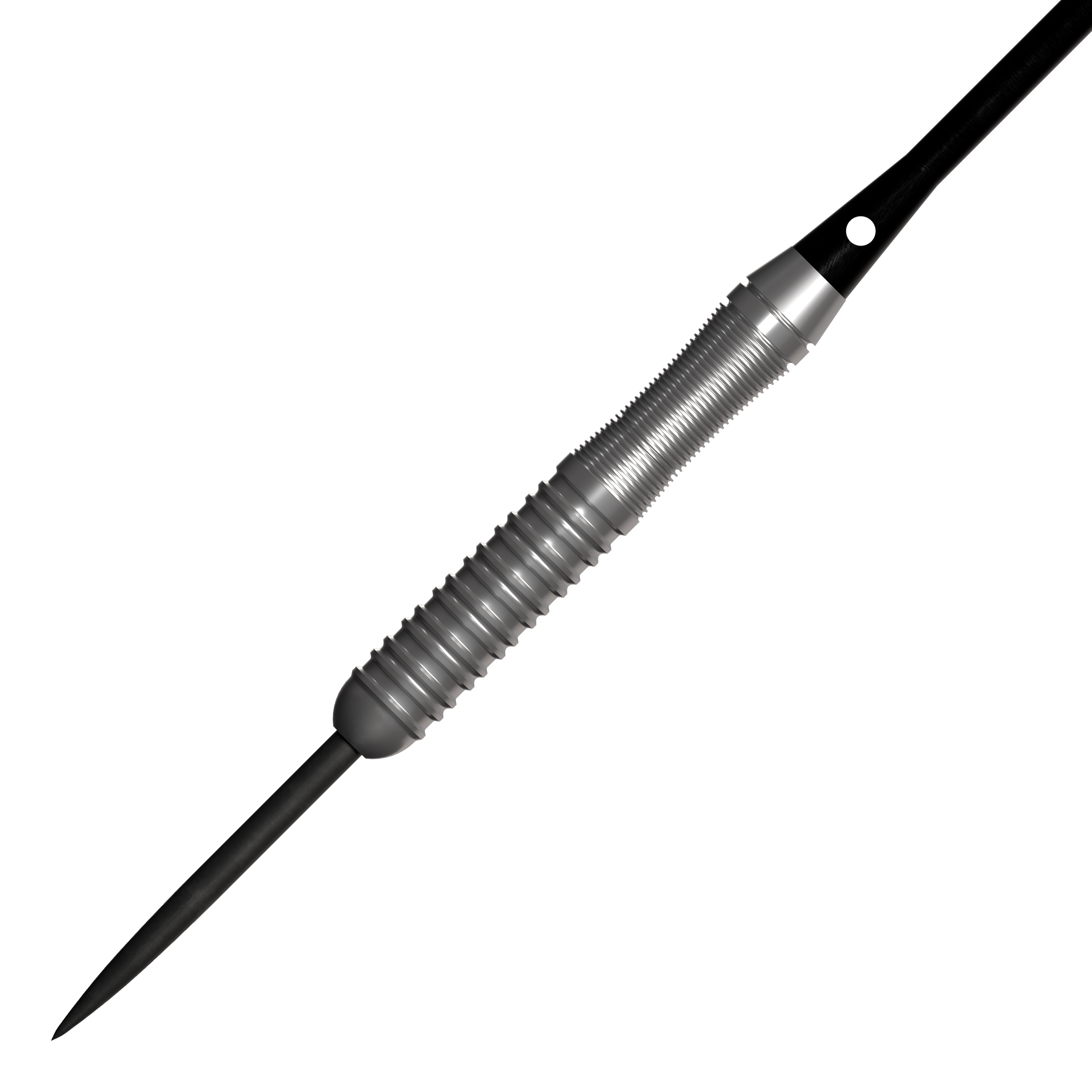 Fléchettes en acier Bulls NL Lightning Pink Das Bild zeigt einen silbernen Steeldartpfeil mit einem geriffelten Griff. Es handelt sich um das Produkt "Bulls NL Lightning Pink Steeldarts".