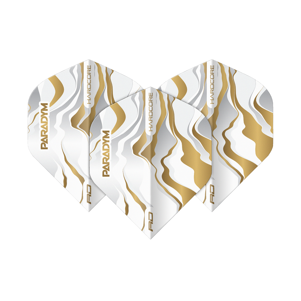 Vols standard Red Dragon Hardcore Premium Paradym Gold Premium No2 Das Bild zeigt das Set Red Dragon Hardcore Premium Paradym Gold Premium No2 Standard Flights. Die Flights zeichnen sich durch ihr goldfarbenes Design und Premium-Qualität aus.