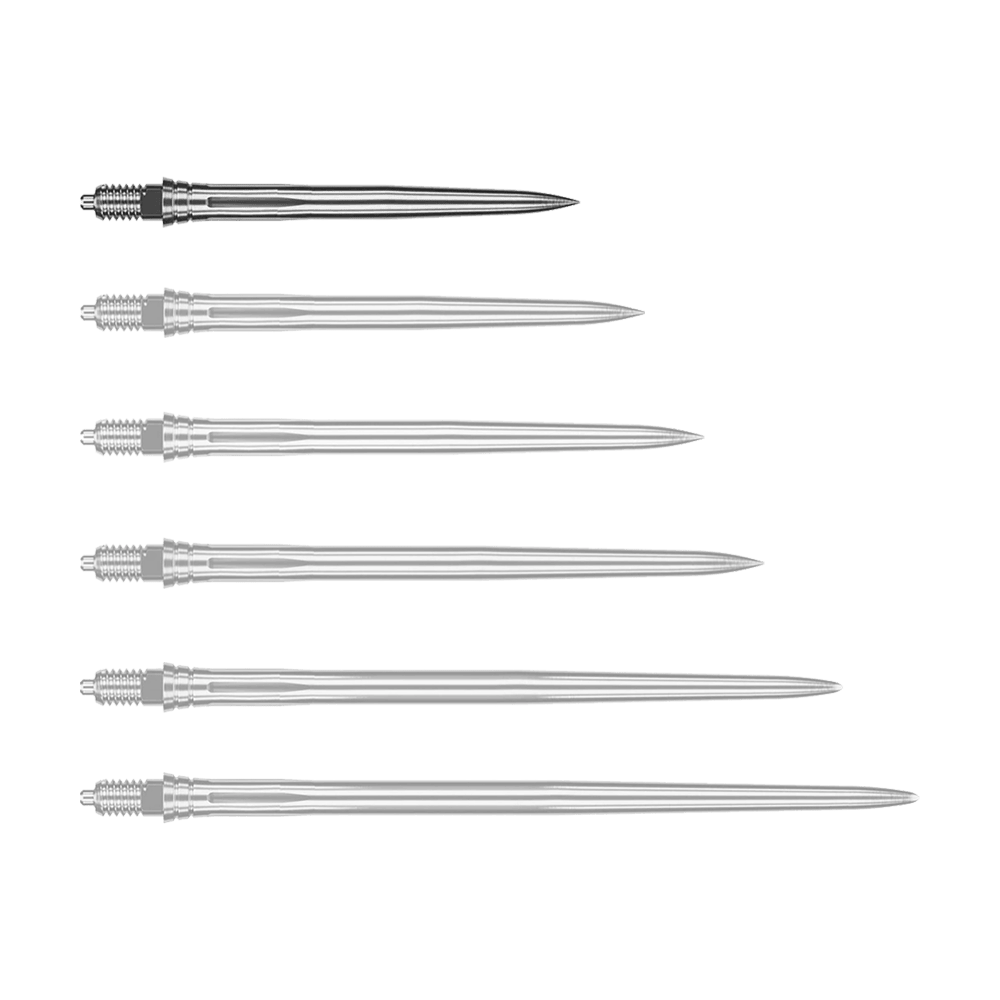 Abgebildet wird eine weitere glatte silberne Dartspitze, vermutlich in einer anderen Perspektive. Die Spitze scheint aus Metall zu bestehen.