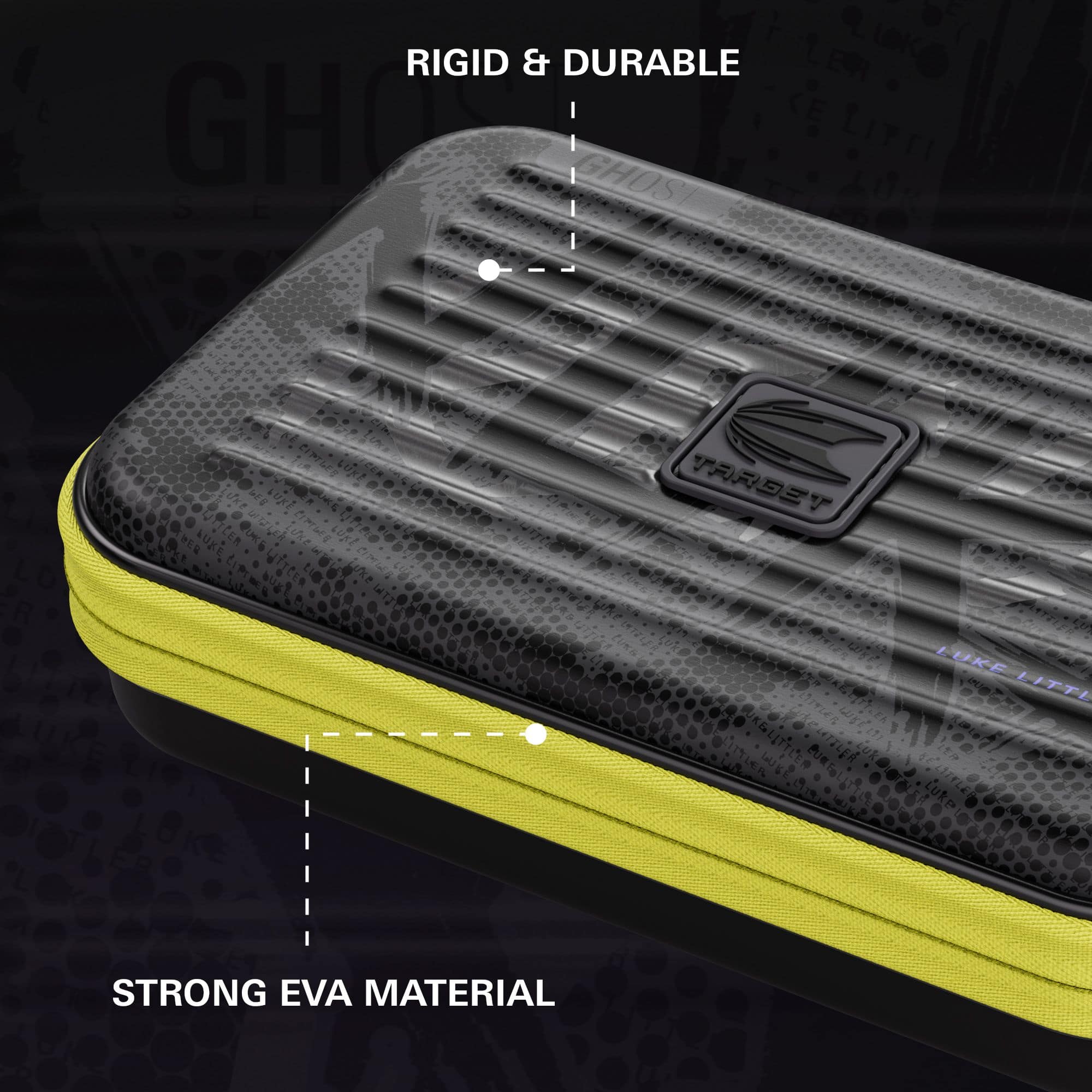 Étui à fléchettes Takoma XL Ghost Series Luke Littler Das Bild zeigt das Takoma XL Ghost Series Luke Littler Dartcase. Es handelt sich um ein Etui zum sicheren Transport von Darts.