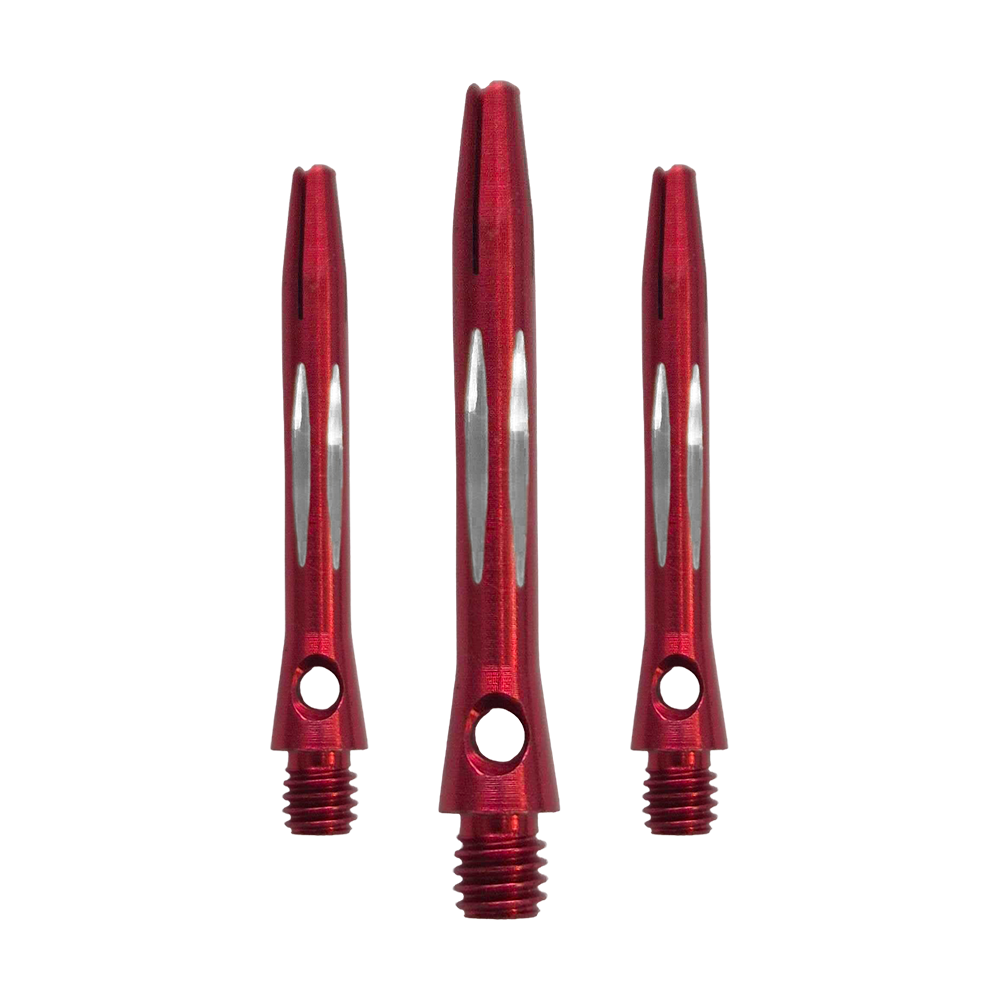 Tiges en aluminium taillées au diamant - Rouge - 35 mm Hier sieht man den Diamond Cut Aluminium Shafts - Rot - 35mm als Set. Es sind mehrere rote Aluminium-Dartschäfte mit Diamantschliff im Set enthalten.