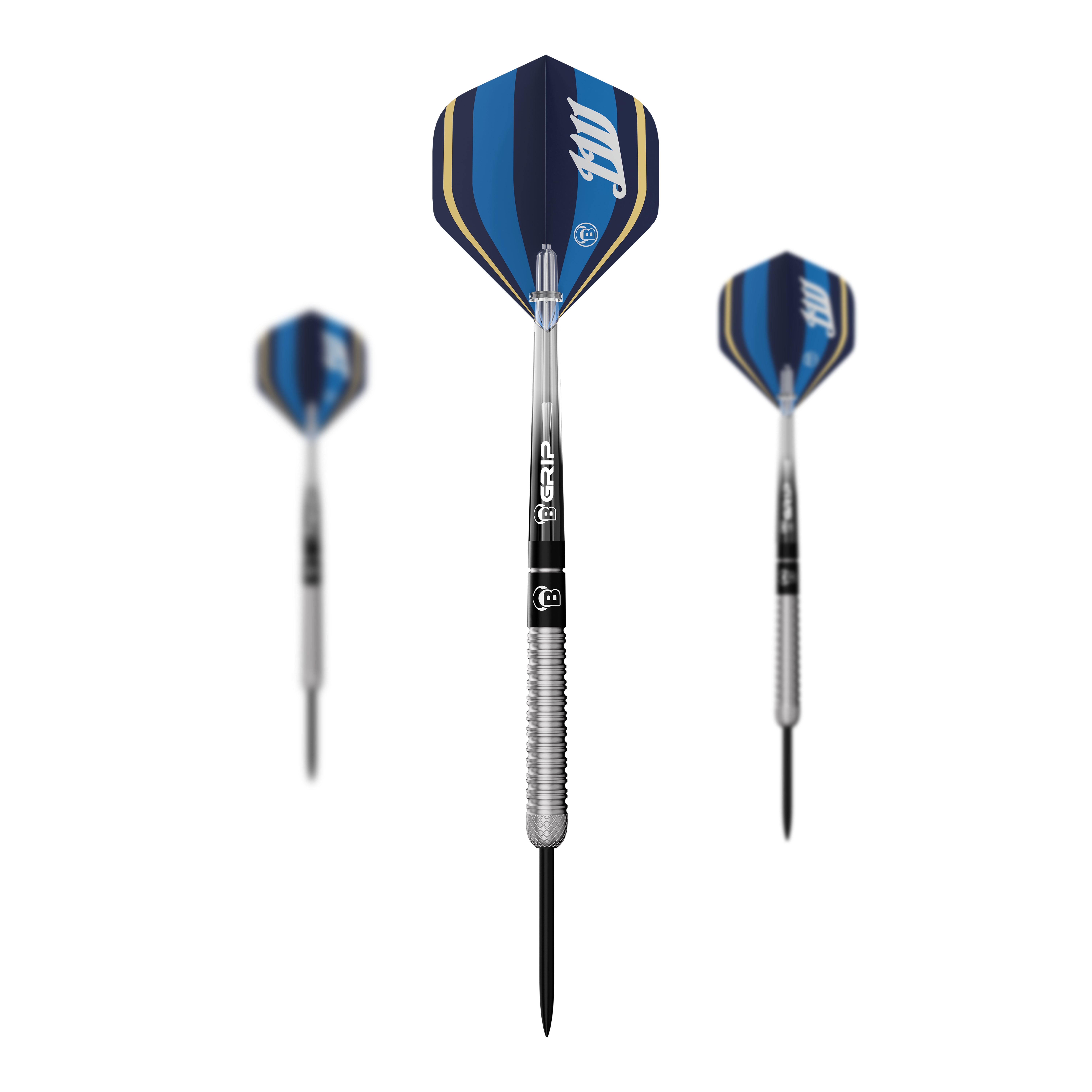 Hier sieht man ein Set der Bulls Leon Weber Steeldarts. Das Set enthält mehrere Steeldarts für den Dartsport.