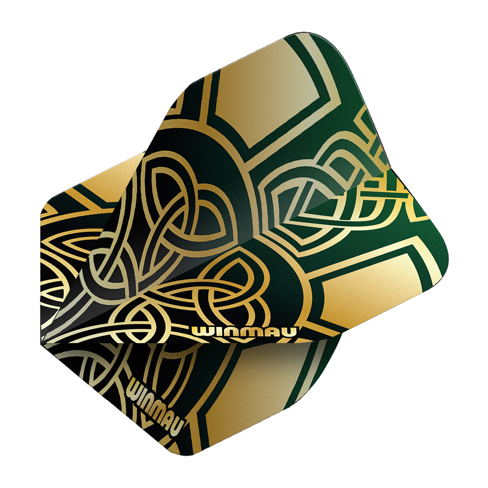 Vols standard Winmau Prism Delta Brendan Dolan Celtic Knot Black Gold No2 Gezeigt werden die Winmau Prism Delta Brendan Dolan Celtic Knot Black Gold No2 Standard Flights. Die Flights sind für Darts mit einem auffälligen keltischen Design gestaltet.