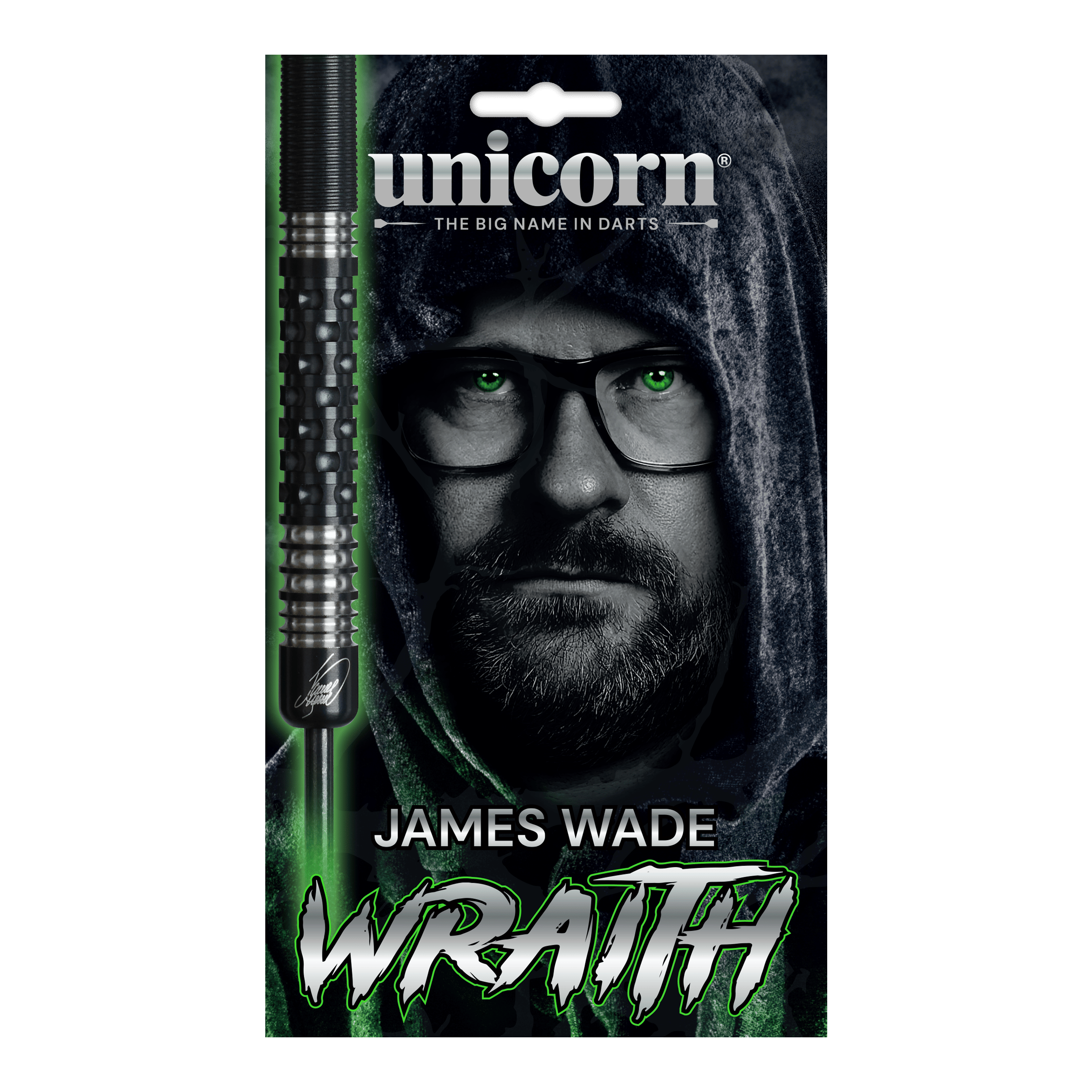 Fléchettes en acier Unicorn Wraith de James Wade Die Abbildung zeigt die Unicorn Wraith James Wade Steeldarts. Die Darts sind für Präzisionswürfe im Dartsport konzipiert.