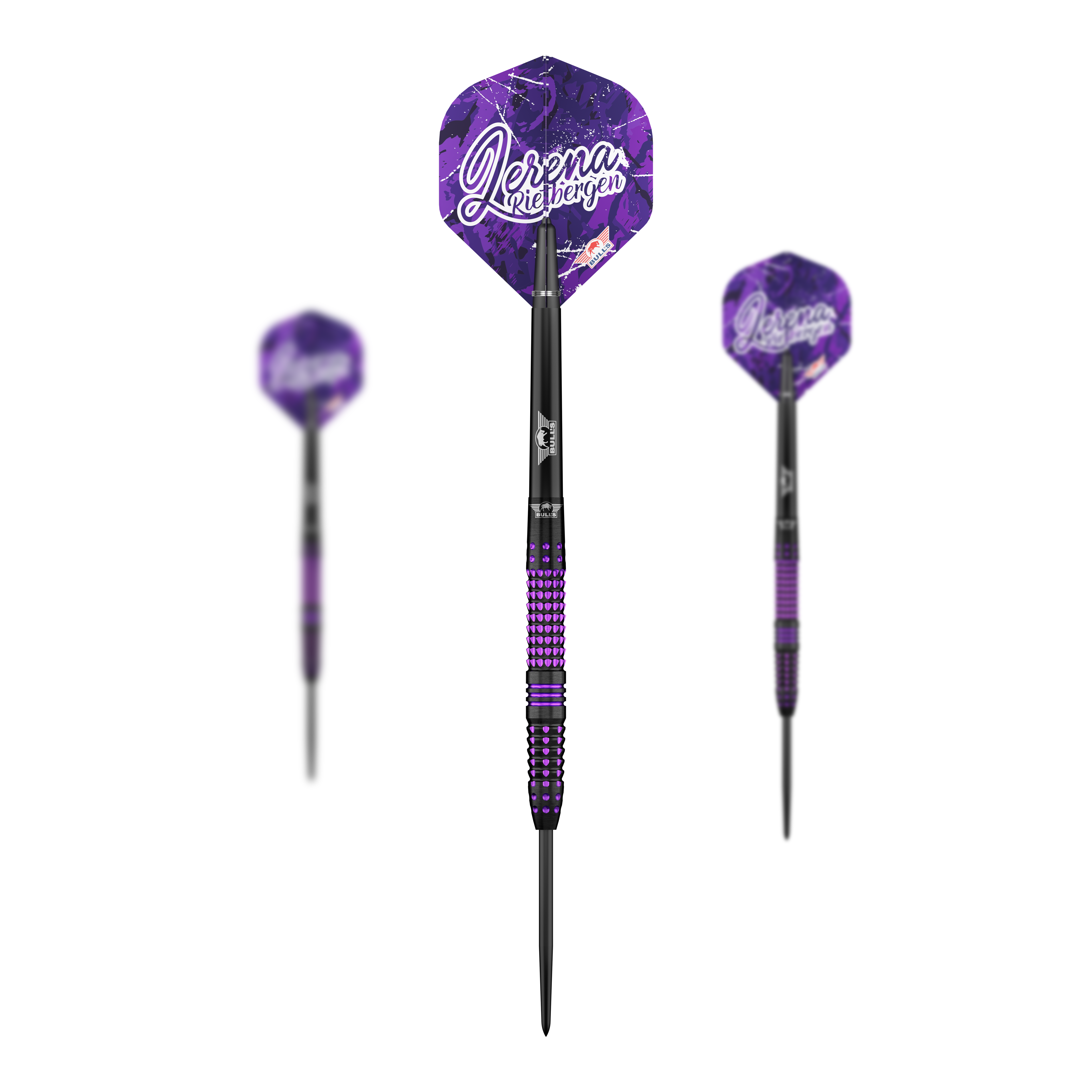 Fléchettes en acier Bulls NL Lerena Rietbergen - 24g Auf dem Bild sieht man das Set der Bulls NL Lerena Rietbergen Steeldarts - 24g. Die Steeldarts werden vollständig präsentiert.