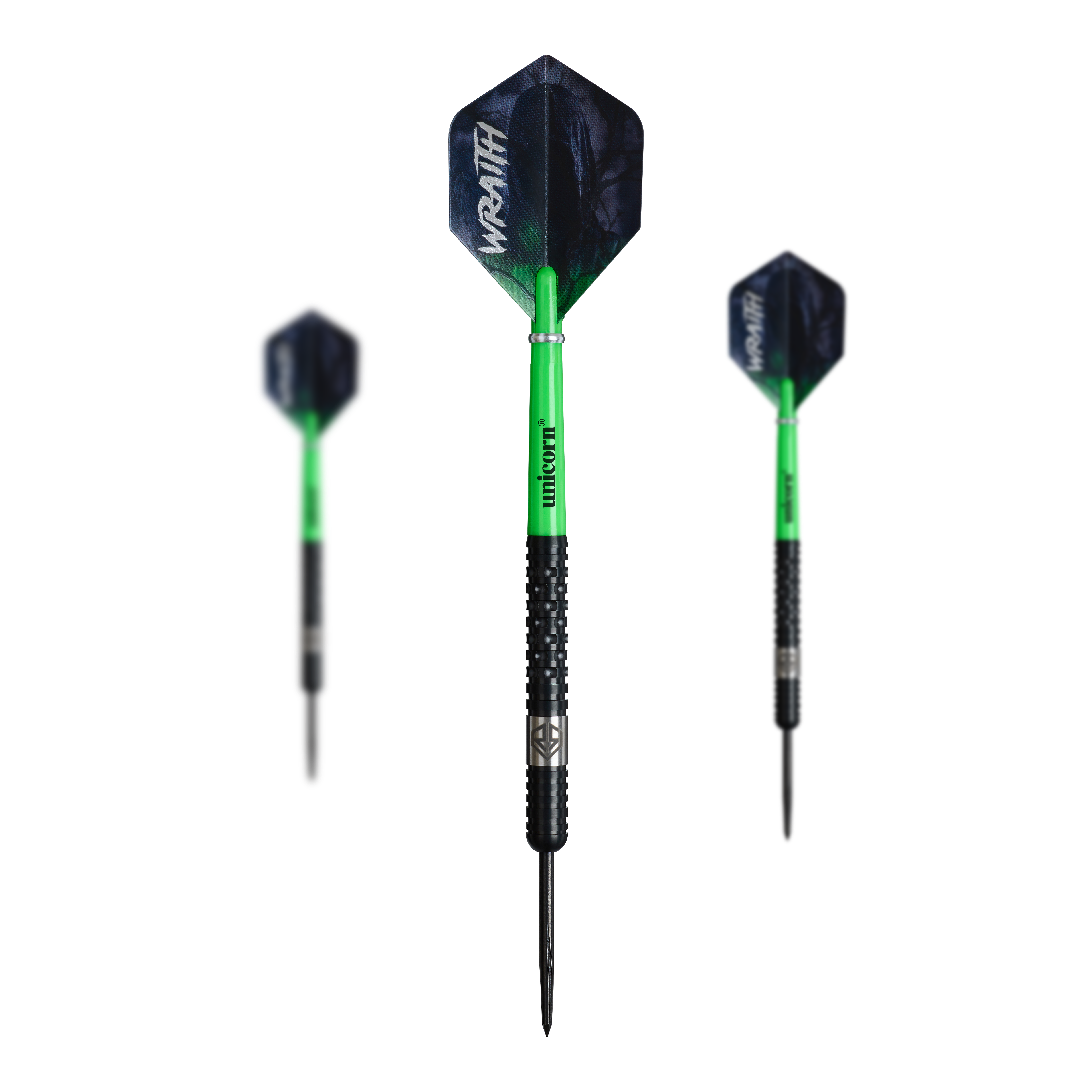 Unicorn Wraith Ross Smith Steeldarts mit einem Gewicht von 22g sind abgebildet. Die Darts sind für das Steeldartspiel geeignet.