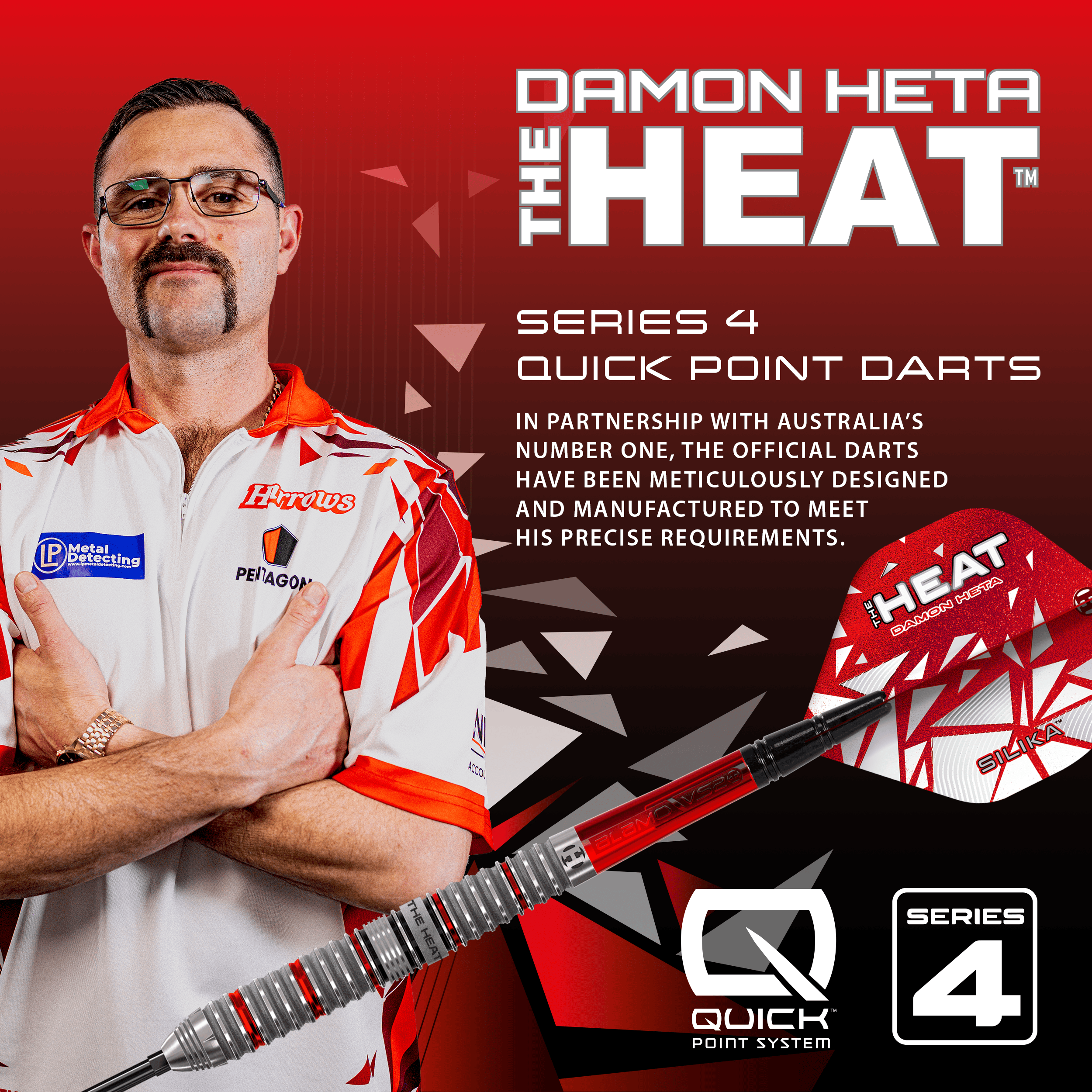 Fléchettes en acier Harrow's Damon Heta Series 4 Quick Point Hier sind die Harrows Damon Heta Series 4 Quick Point Steeldarts abgebildet. Die Darts sind auf weißem Hintergrund dargestellt.
