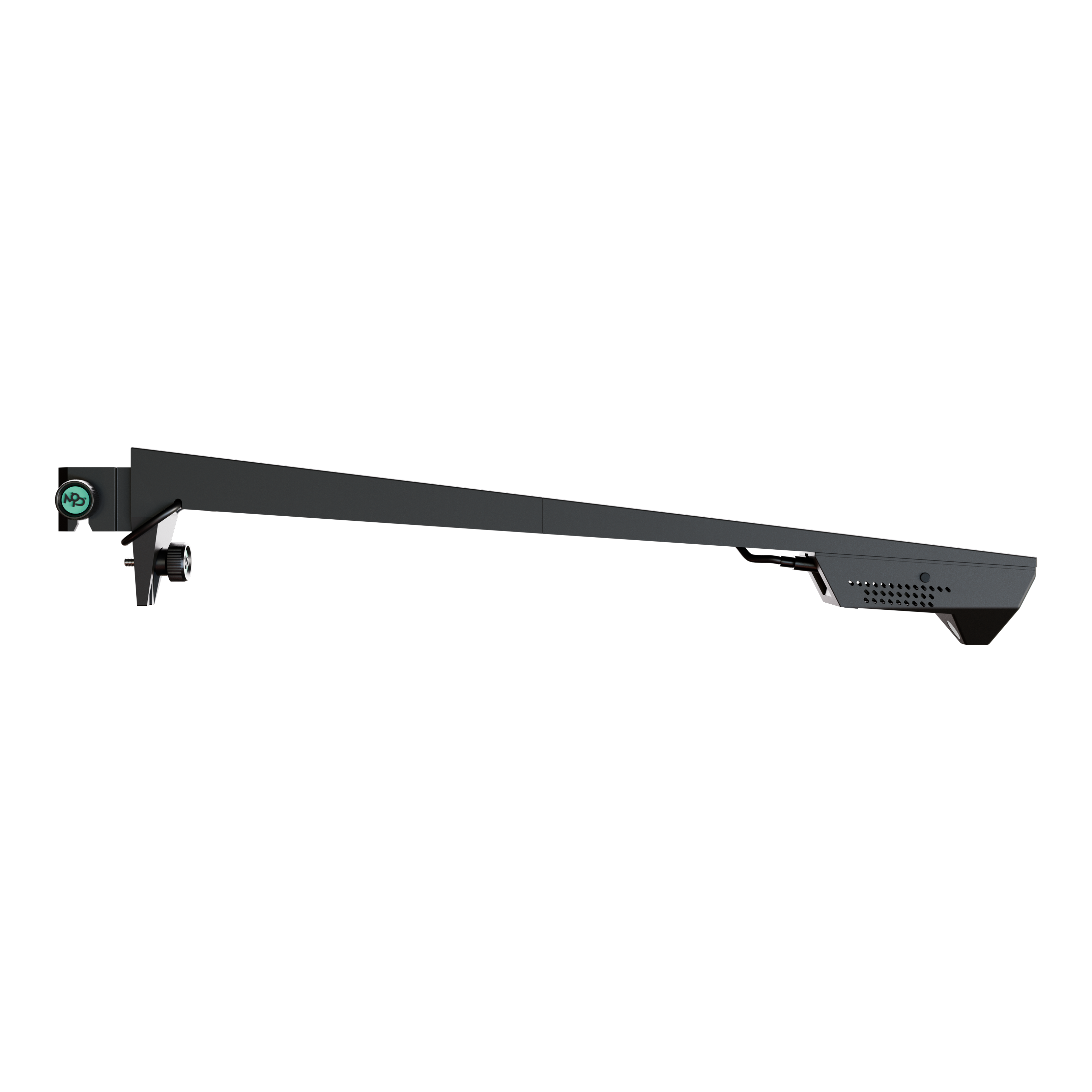 Caméra Target VIRT Das Bild zeigt die Target VIRT Kamera, ein schlankes, modernes Kameragerät. Sie hat ein langes, schwarzes Gehäuse mit einem kleinen Kameraelement an einem Ende.