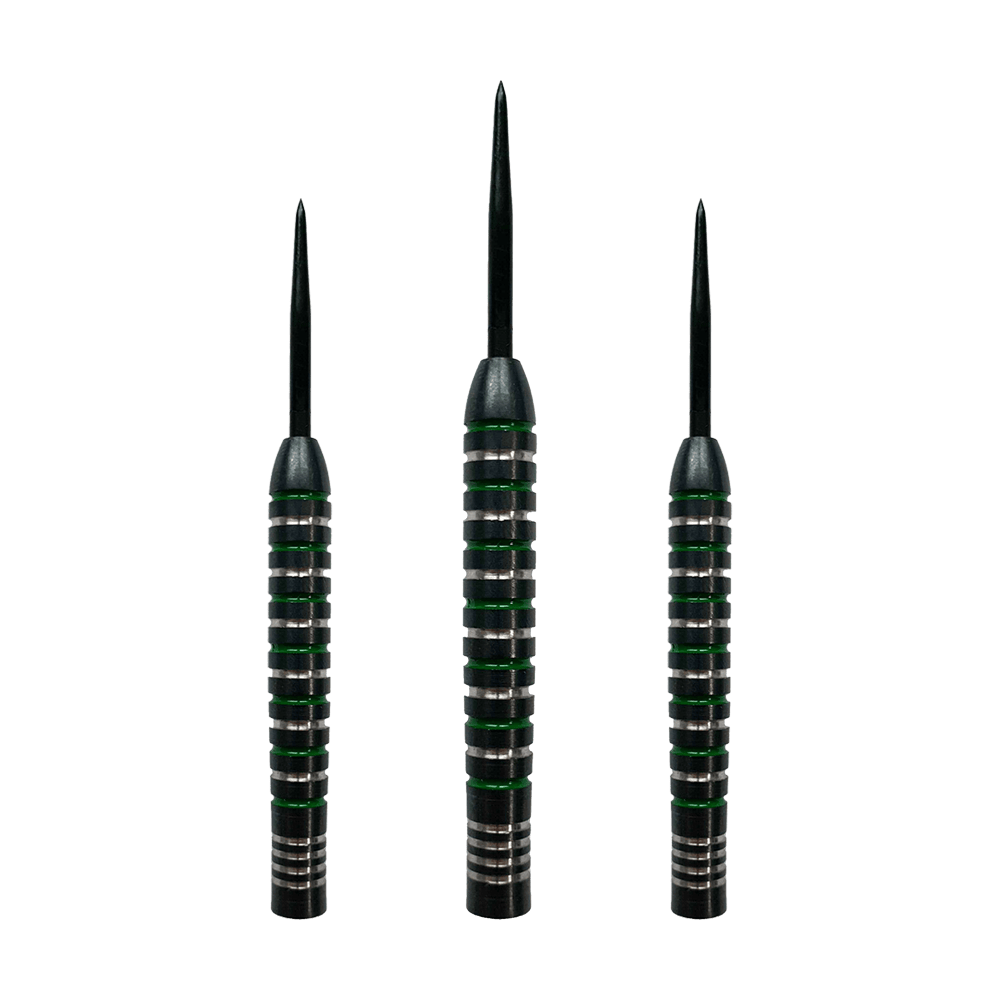 Canons en acier vert argenté McDart Abgebildet ist ein Set der McDart Silver Green Steeldart Barrels. Die Form der Barrels ist zylindrisch.