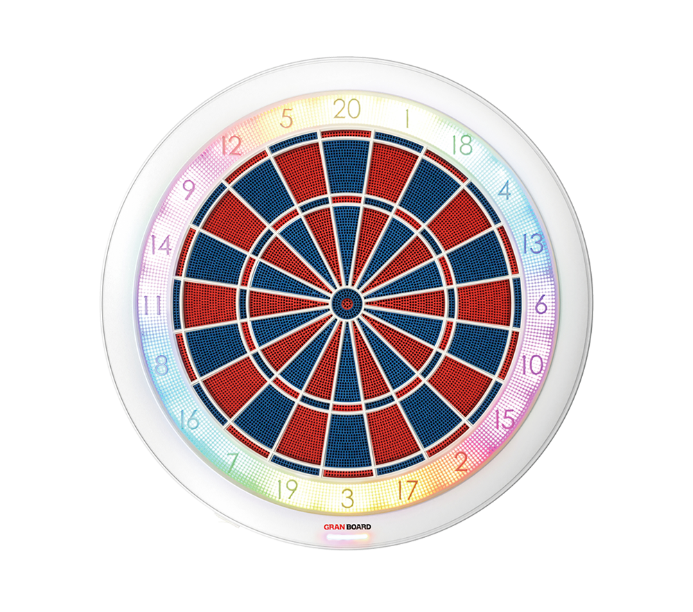 Das Bild zeigt das GranBoard 132 Elektronisches Dartboard mit Hybrid Pro Dartboardständer. Es handelt sich um ein Dartboard-Set, das für Spieler entwickelt wurde.