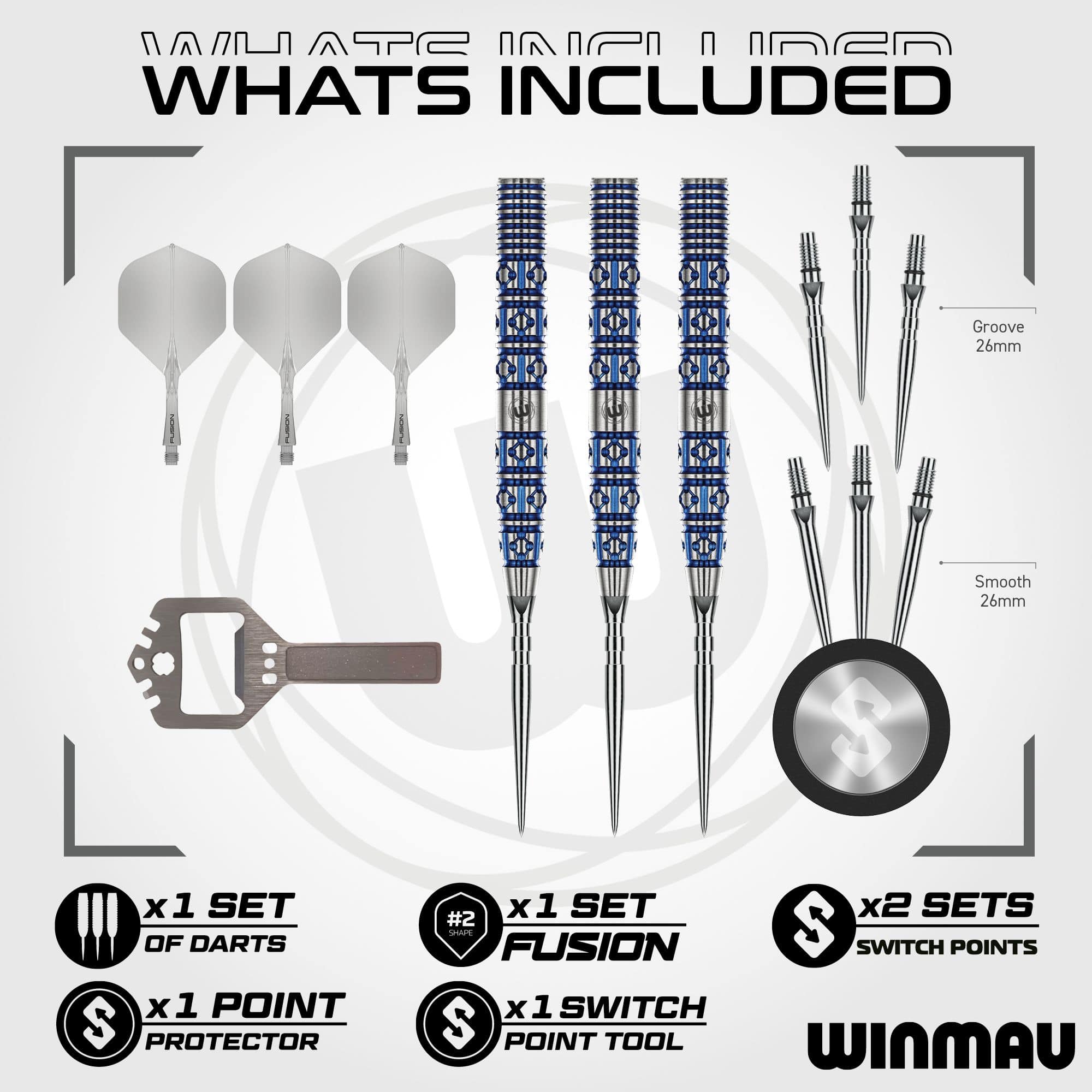 Fléchettes en acier Winmau Lunaris à pointe conique Hier sind Winmau Lunaris Tapered Switch Point Steeldarts abgebildet. Die Darts besitzen eine besondere Form für präzise Würfe.