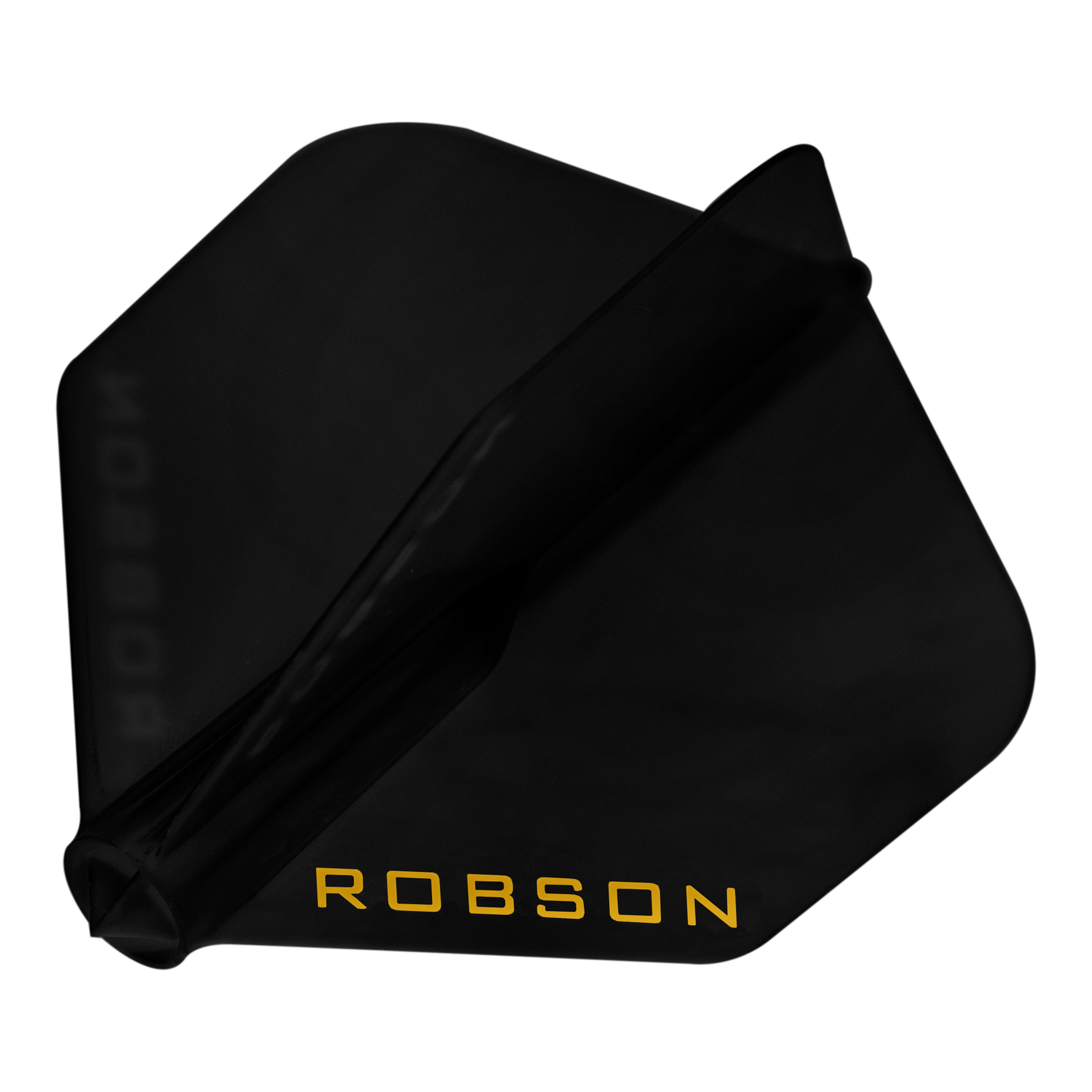 Vols Robson Plus - NO6 Das Bild zeigt einen schwarzen Dartflug. Auf dem Flug steht in gelber Schrift das Wort "ROBSON".