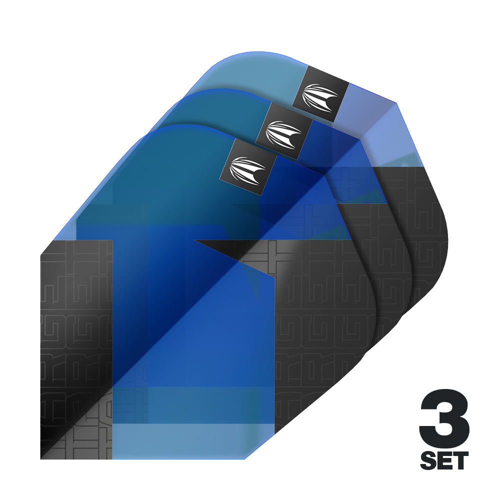 Ailettes standard Target Pro Ultra TAG bleues Ten-X - 3 jeux Das Bild zeigt drei blaue Dartflights der Marke Target Pro Ultra TAG Blau Ten-X Standard. In der rechten unteren Ecke steht "3 SET", was auf drei enthaltene Sets hinweist.