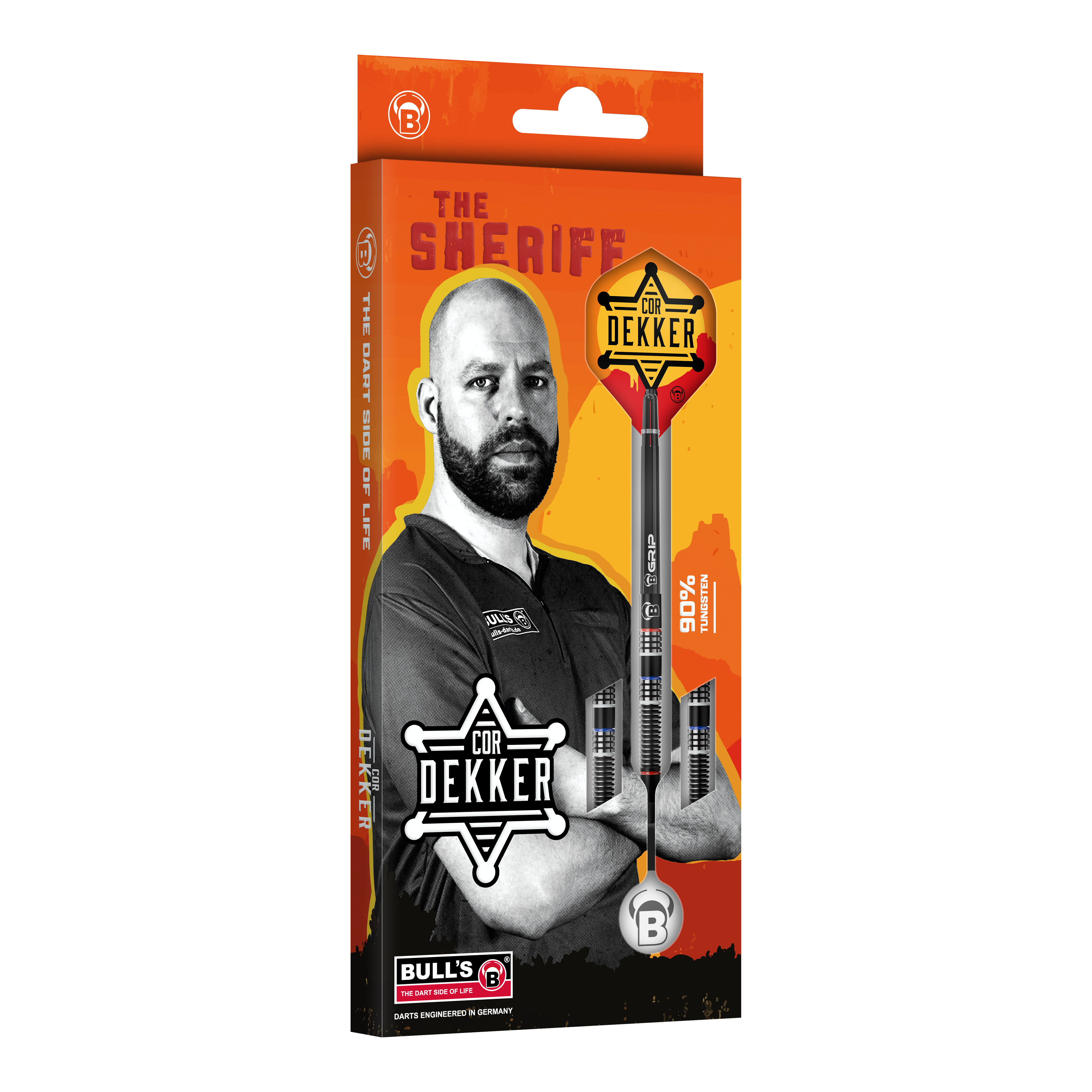 Fléchettes souples Bulls Cor Dekker The Sheriff - 20 g Auf dem Foto sind die Bulls Cor Dekker The Sheriff Softdarts - 20g zu sehen. Die Softdarts sind aus einer anderen Perspektive abgebildet.