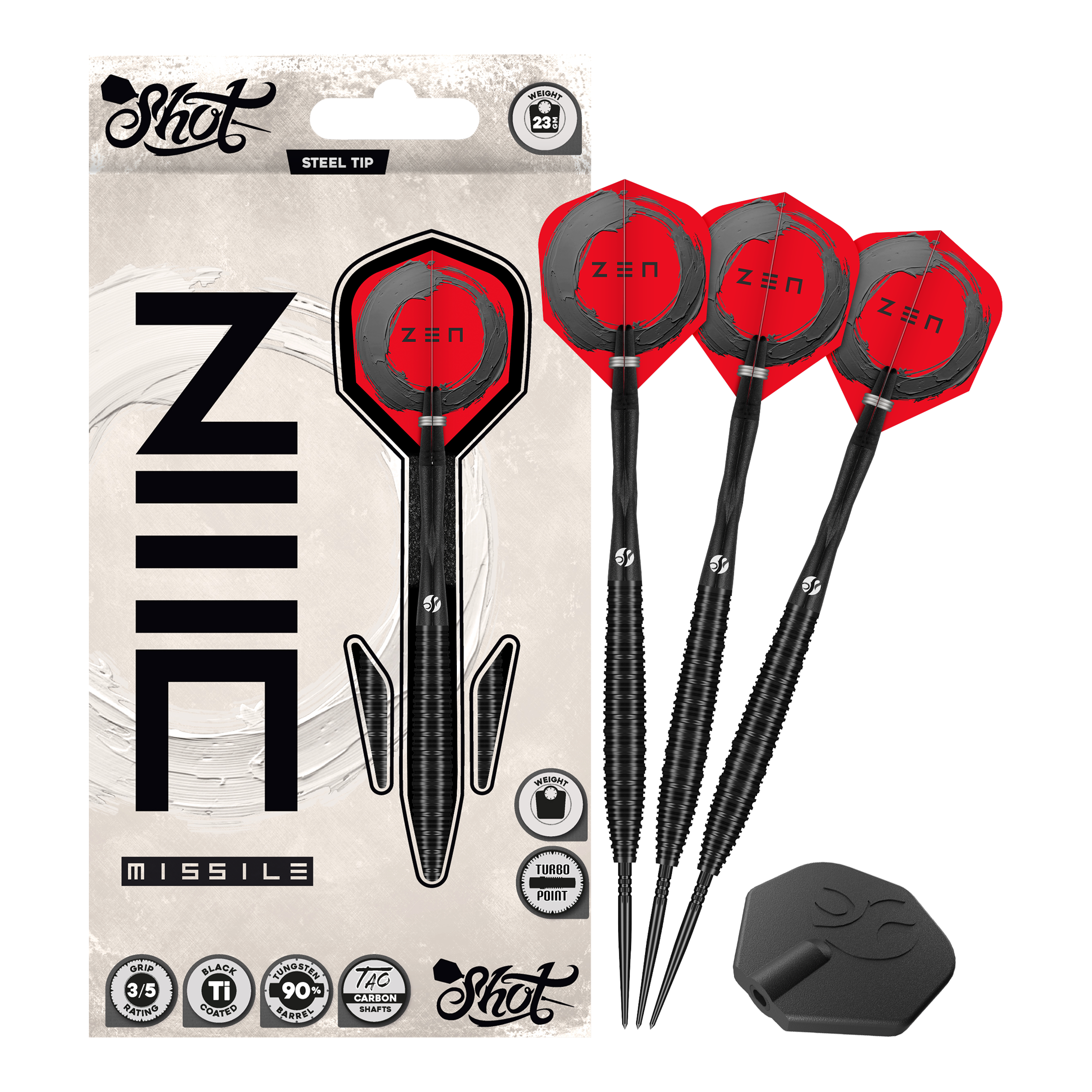 Fléchettes en acier Shot ZEN Missile Turbo Point - 23 g Dieses Bild zeigt Shot ZEN Missile Turbo Point Steeldarts - 23g als Gesamtansicht. Sie sind geeignet für das professionelle Dartspiel.
